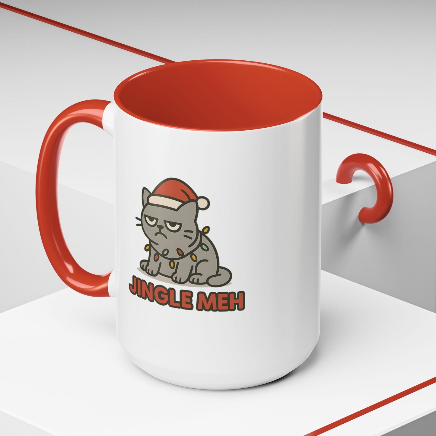 Funny “Jingle Meh” Christmas Cat Mug – Grumpy Holiday Coffee Cup, 11oz & 15oz Ceramic
