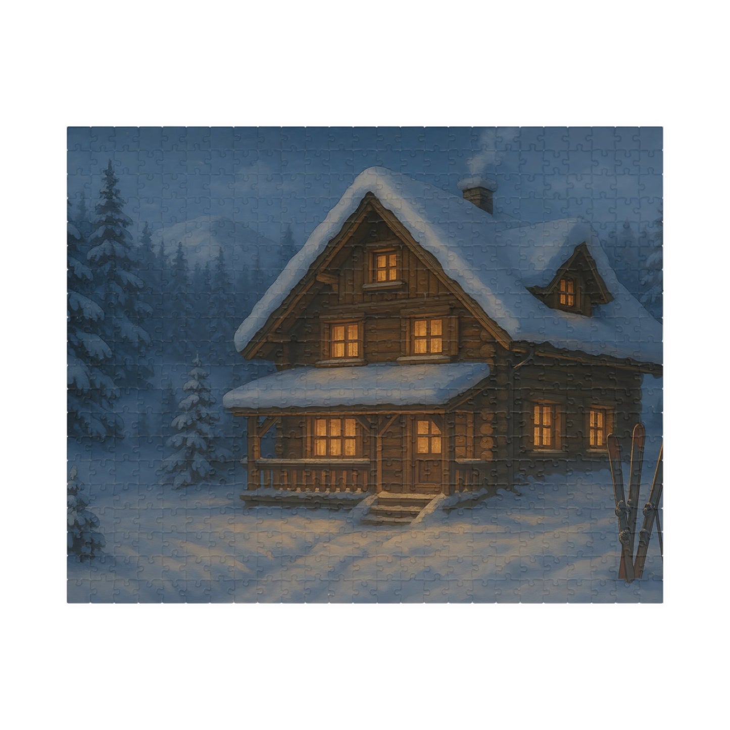 Cozy Winter Cabin Jigsaw Puzzle – Snowy Chalet at Night