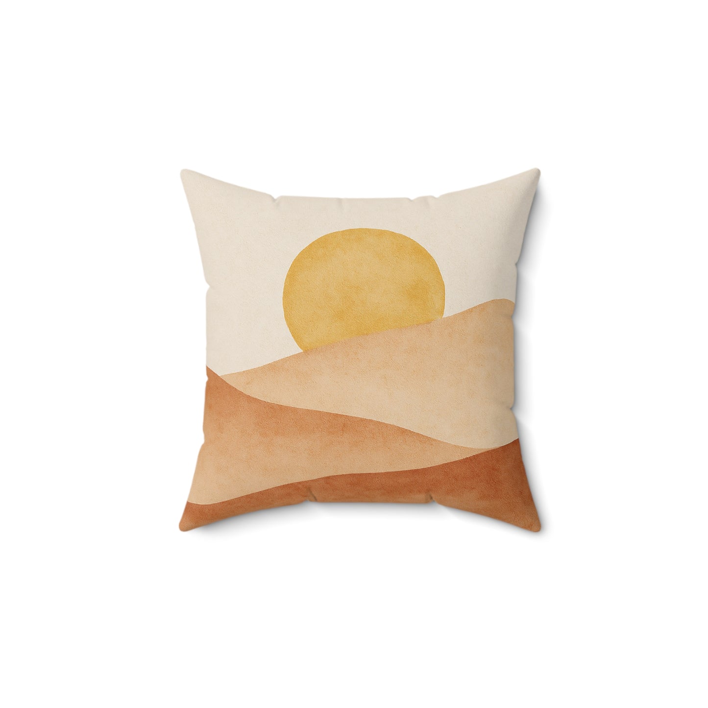 Desert Sunrise Throw Pillow – Modern Boho Cushion with Earth Tone Hills & Sun Design, Multiple Sizes