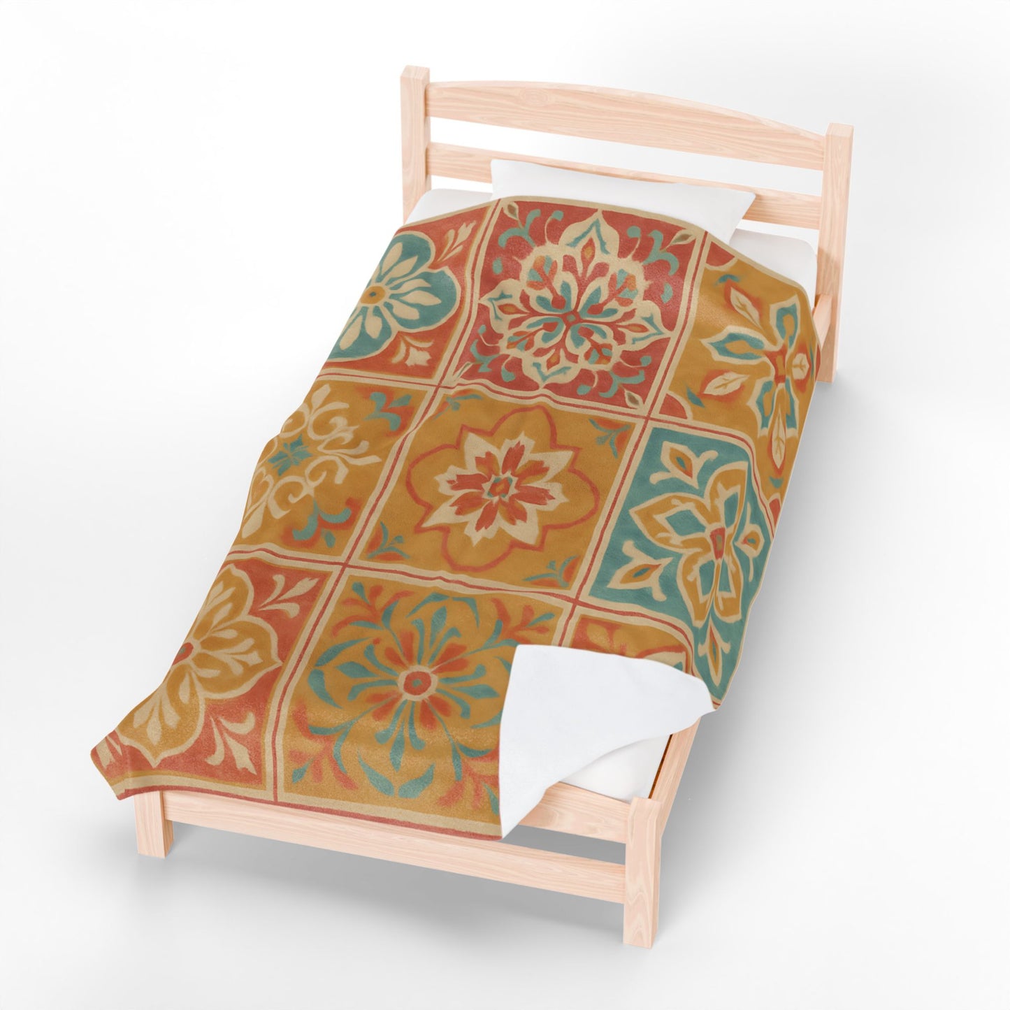 Spanish Tile Pattern Velveteen Plush Blanket – Warm Earth Tones