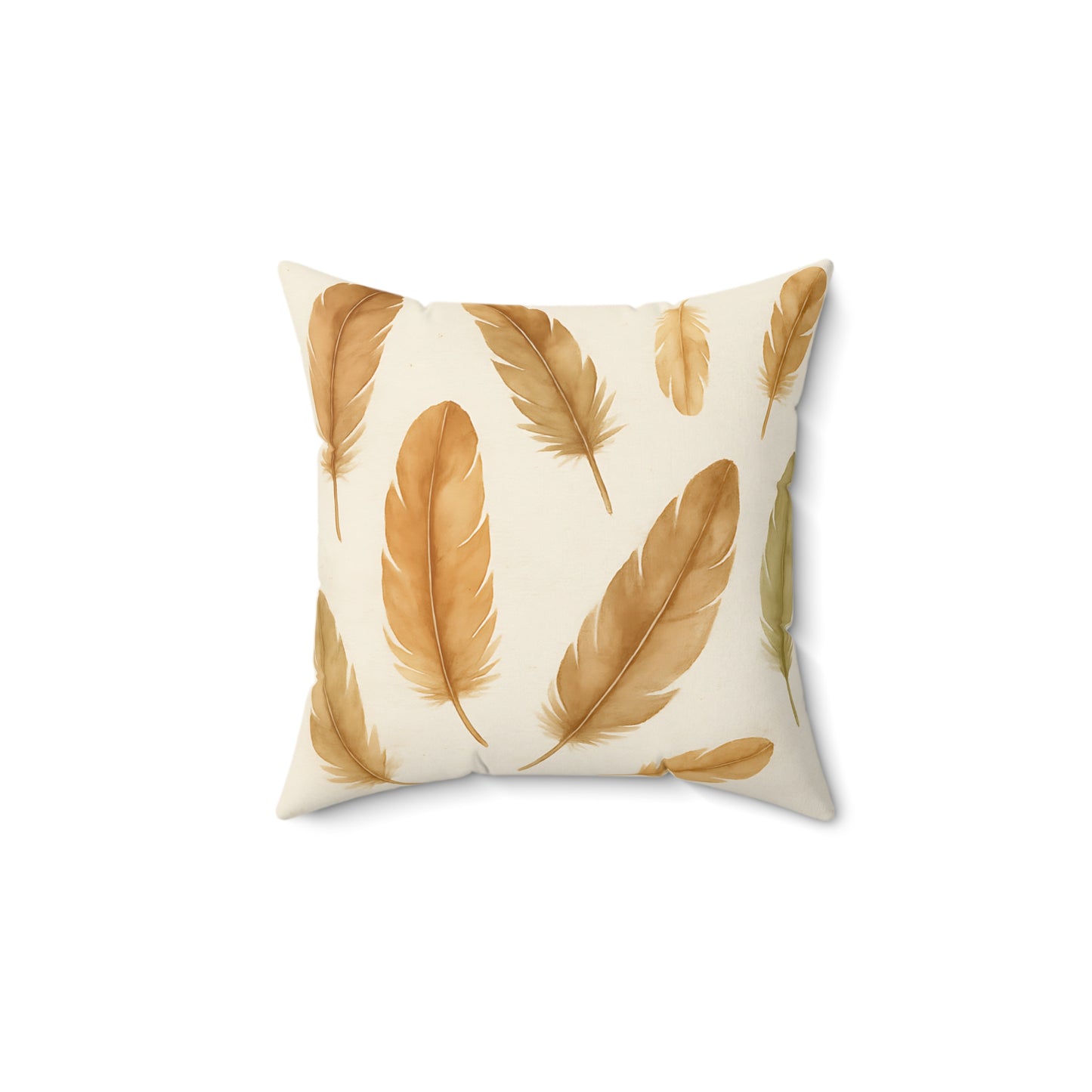 Neutral Feather Print Throw Pillow - Boho Decorative Cushion with Soft Earth Tones & Double-Sided Design