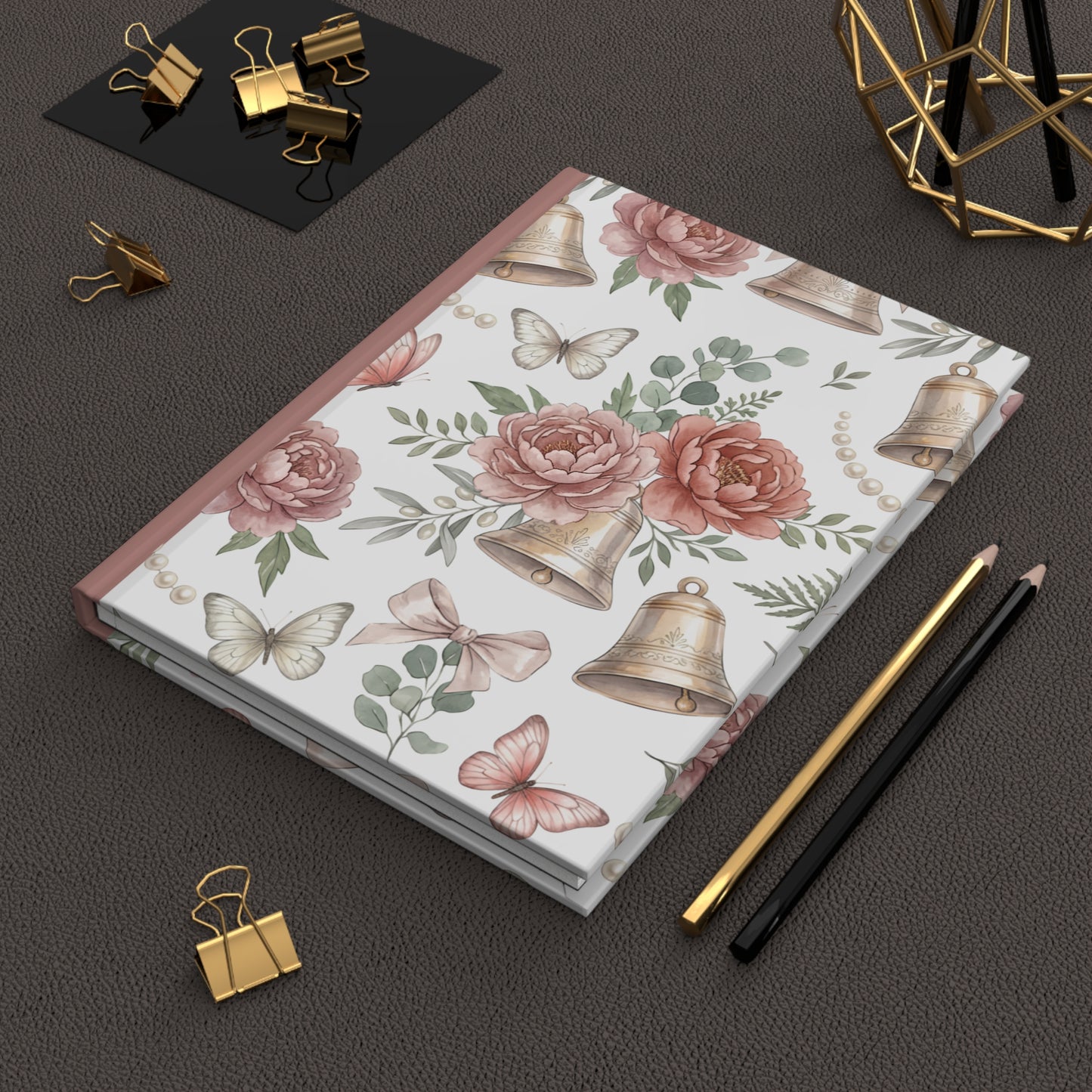 Floral Wedding Bells Hardcover Journal — Vintage Roses & Butterflies Notebook