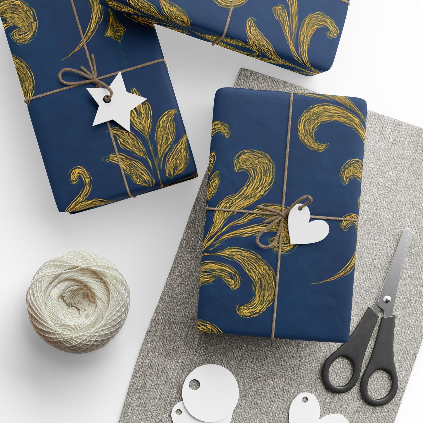 Royal Blue & Gold Damask Wrapping Paper – Elegant Luxury Gift Wrap in Glossy or Matte Finish