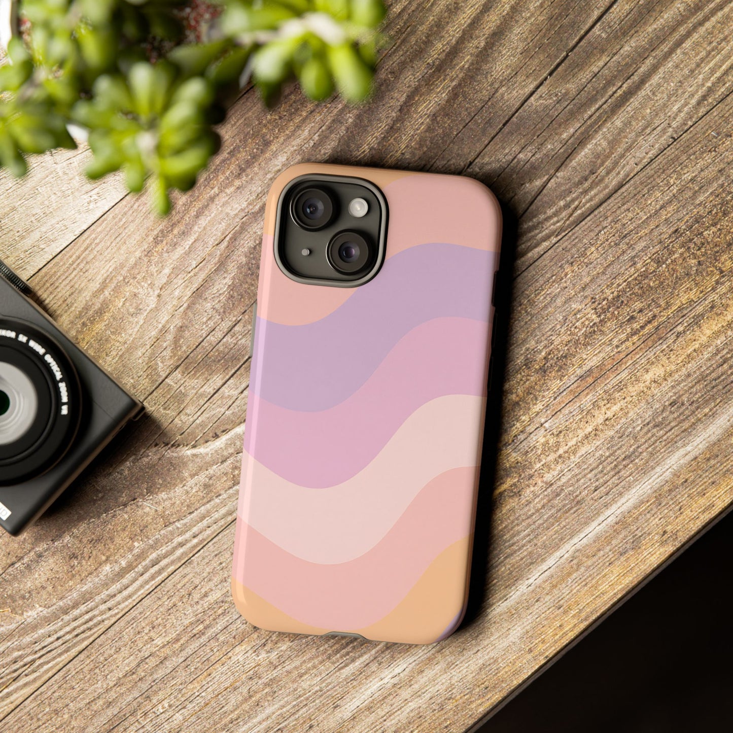 Retro Sunset Wave Phone Case – Groovy Pastel Abstract Design