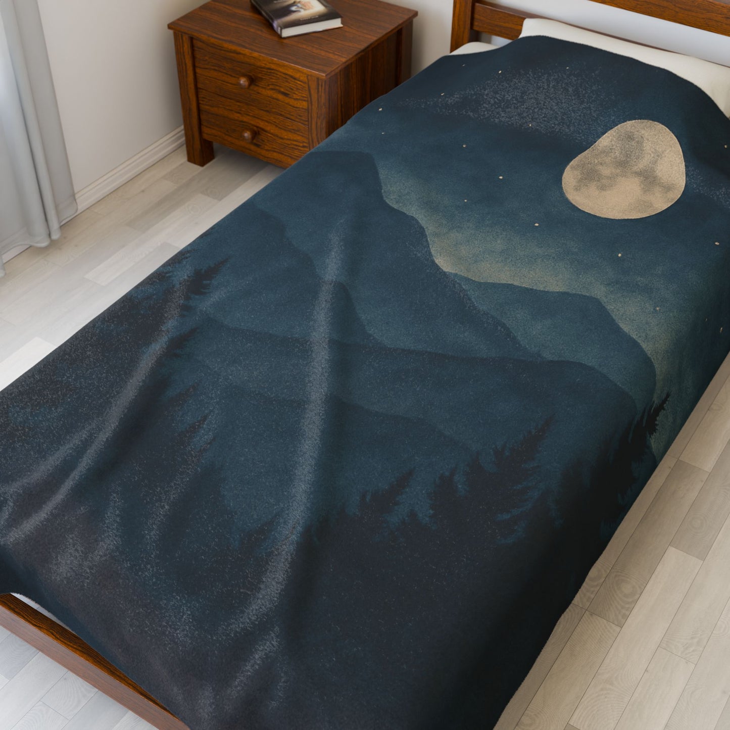 Moonlit Mountain Forest Velveteen Plush Blanket