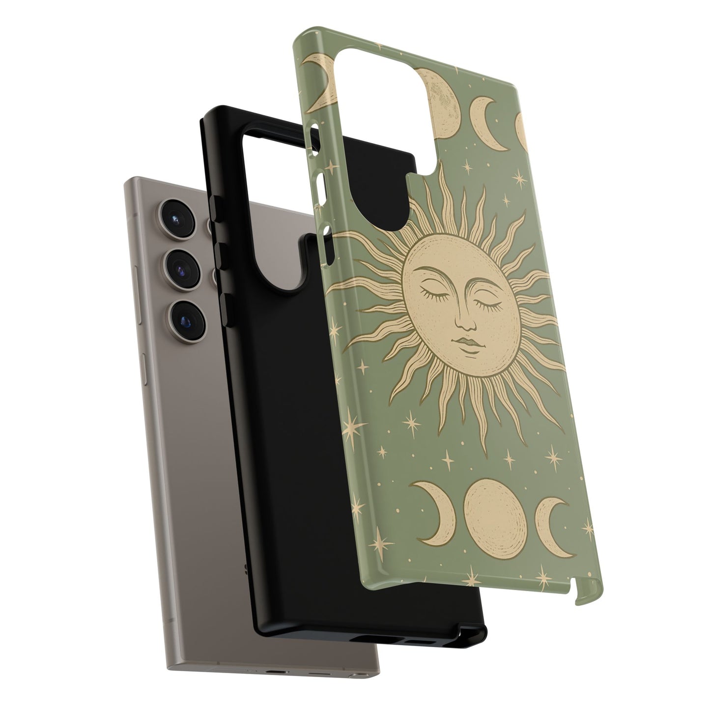 Boho Sun and Moon Phone Case – Protective Aesthetic Case with Wireless Charging Compatibility