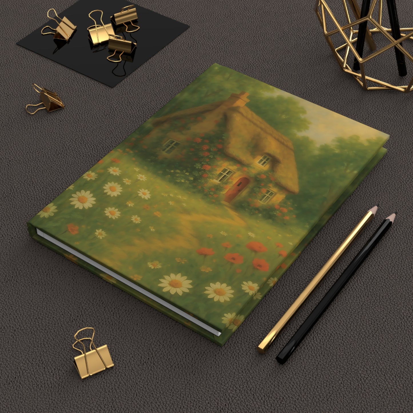 Cottage in Bloom Hardcover Journal – Whimsical Thatched Cottage & Wildflower Field Notebook