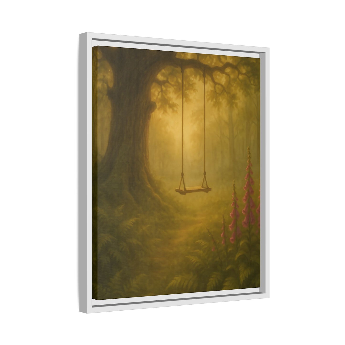 Golden Forest Swing – Framed Matte Canvas Woodland Wall Art