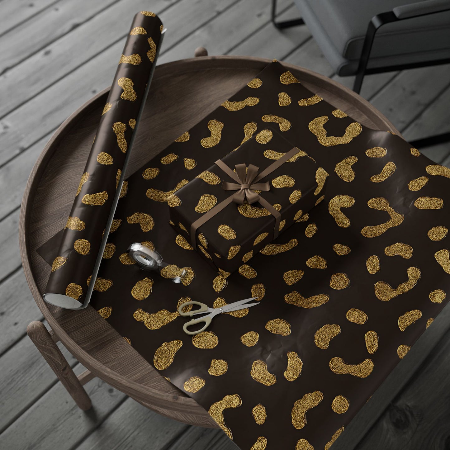 Gold Leopard Print Wrapping Paper – Luxe Animal Print Gift Wrap in Glossy or Matte Finish