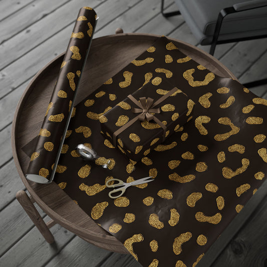 Gold Leopard Print Wrapping Paper – Luxe Animal Print Gift Wrap in Glossy or Matte Finish