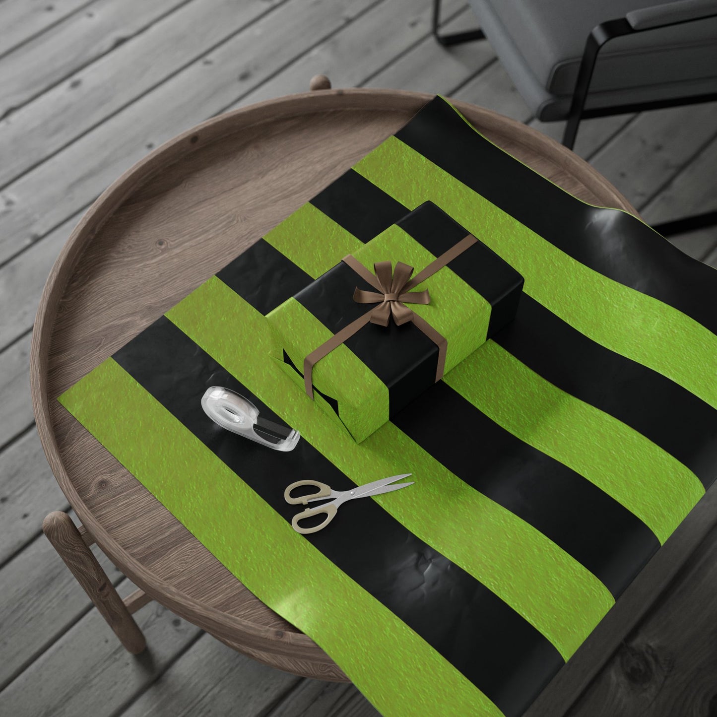 Black and Green Striped Luxury Wrapping Paper – Glossy or Matte Finish, Durable 90gsm
