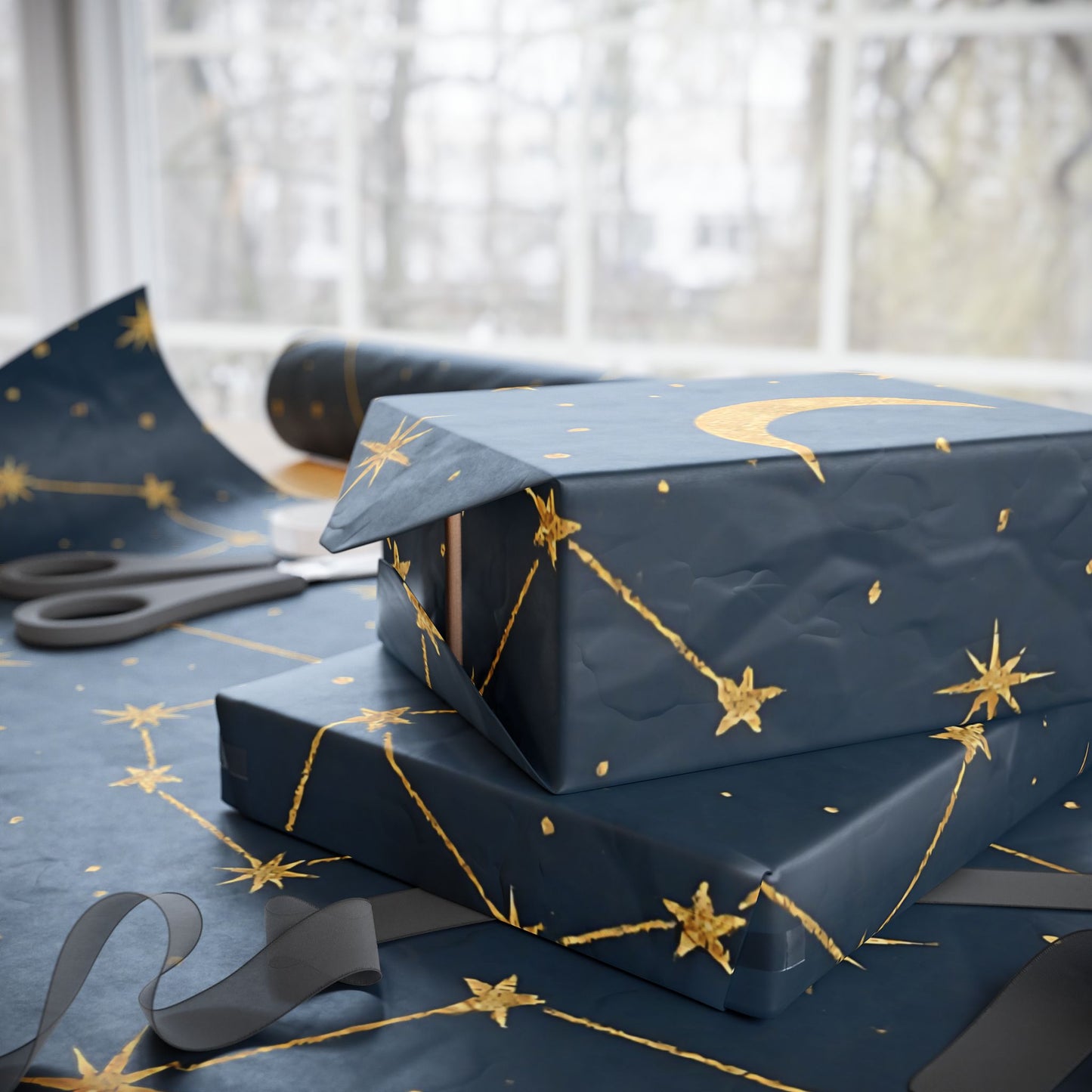 Celestial Constellations & Moon Wrapping Paper – Starry Night Gift Wrap in Glossy or Matte Finish