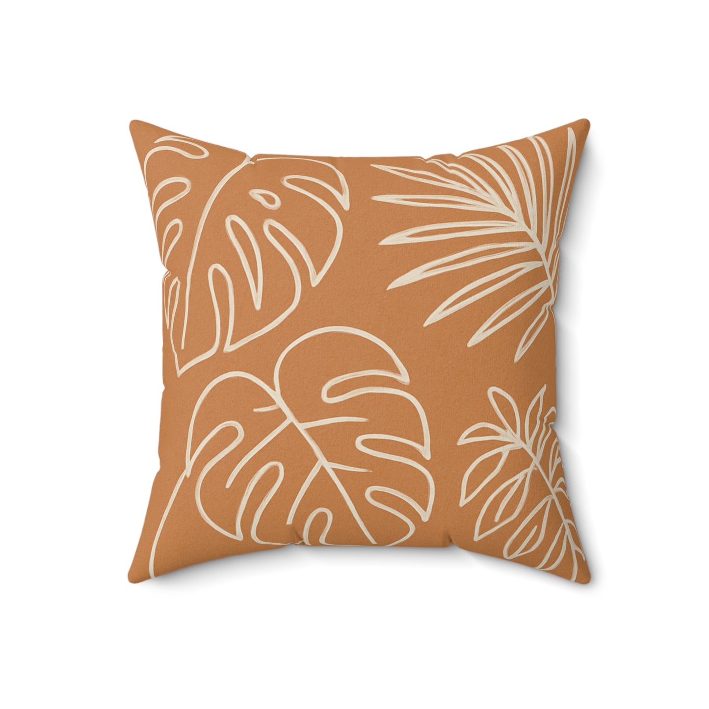Terracotta Tropical Leaf Throw Pillow – Boho Botanical Cushion with Double-Sided Print