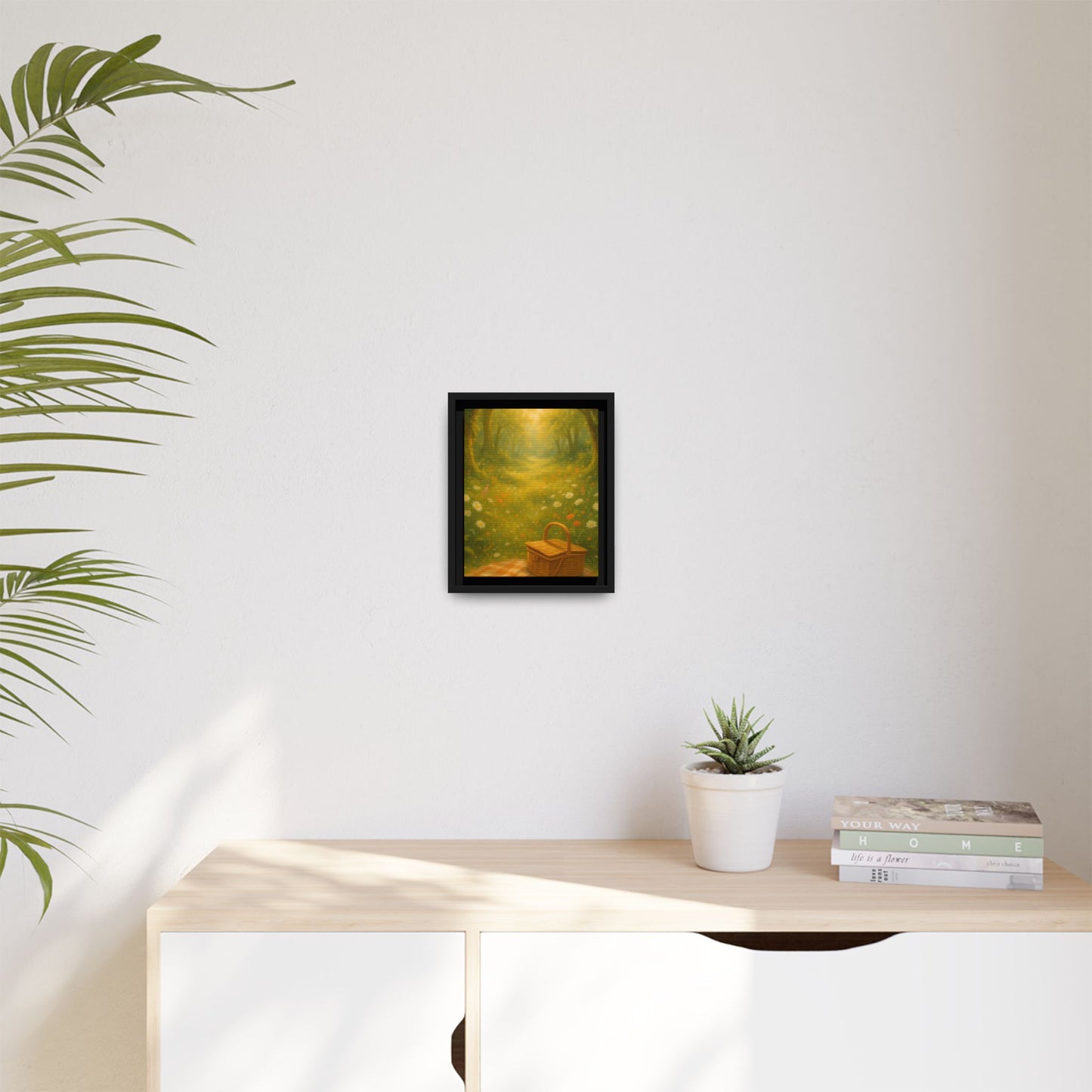 Golden Meadow Picnic Path – Framed Matte Canvas Wall Art