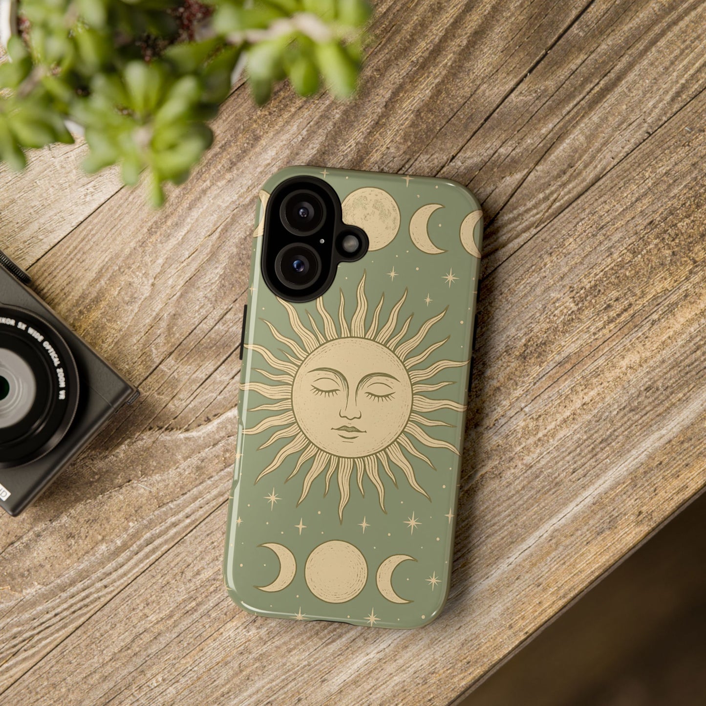 Boho Sun and Moon Phone Case – Protective Aesthetic Case with Wireless Charging Compatibility