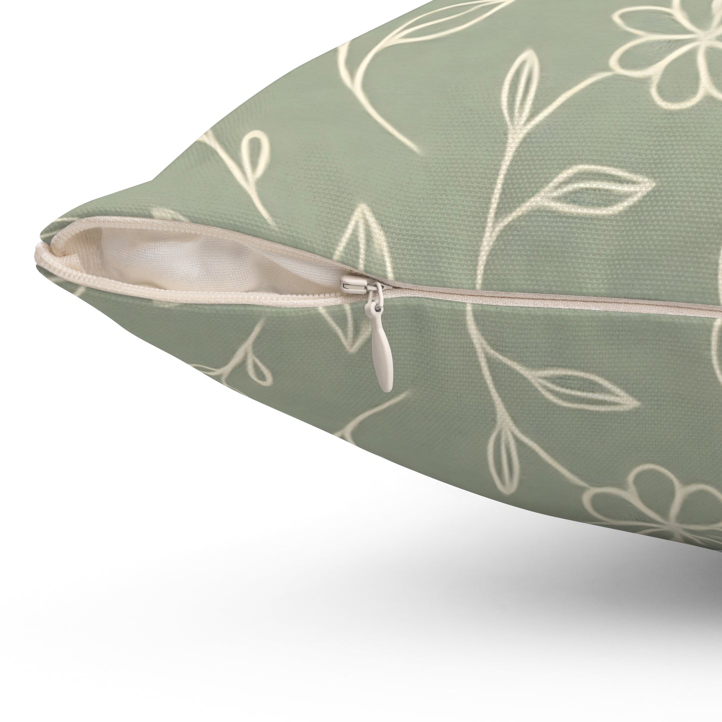 Sage Green Floral Throw Pillow – Minimalist Botanical Cushion with Double-Sided Print, Multiple Sizes