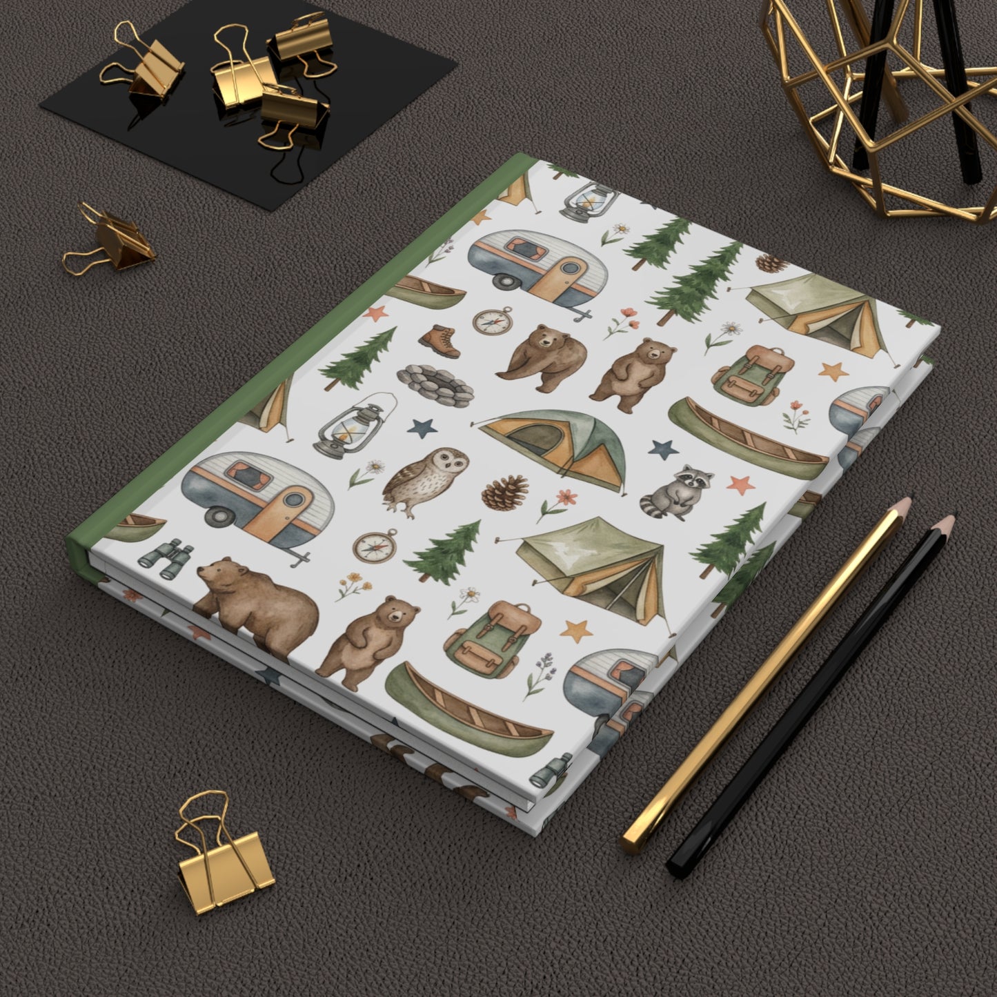 Camping Pattern Hardcover Journal — Woodland Adventure Notebook