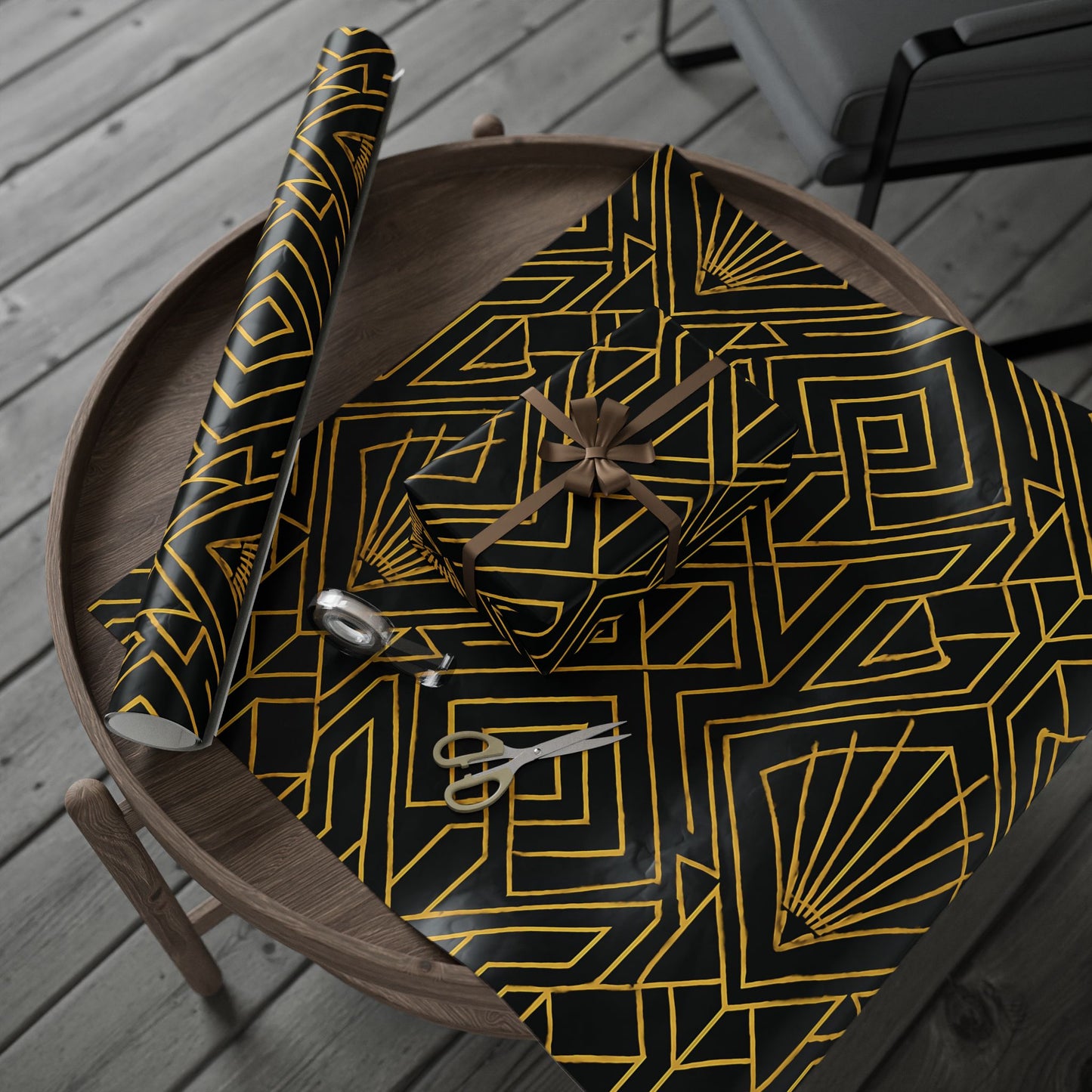 Art Deco Black & Gold Geometric Wrapping Paper – Luxury Gift Wrap in Glossy or Matte Finish