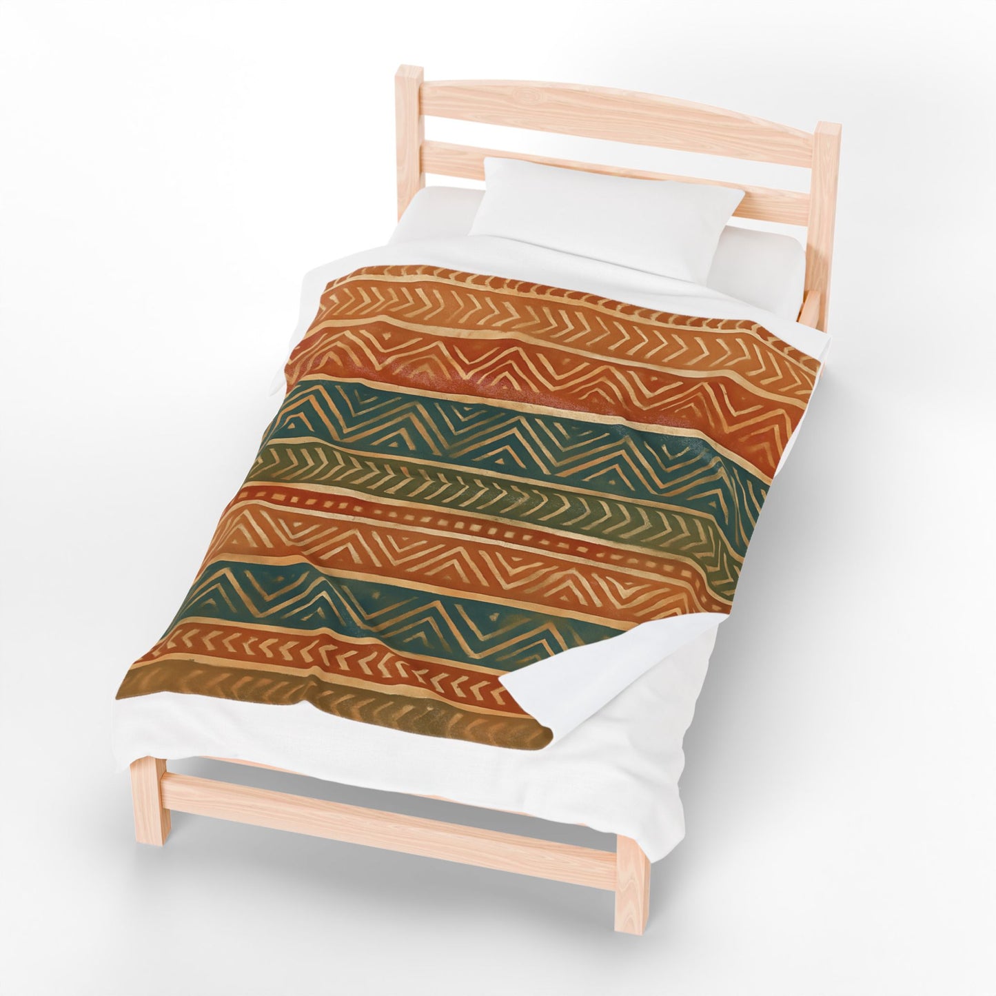 Tribal Aztec Velveteen Plush Blanket - Soft Boho Throw with Earth Tones and a Vibrant Geometric Print