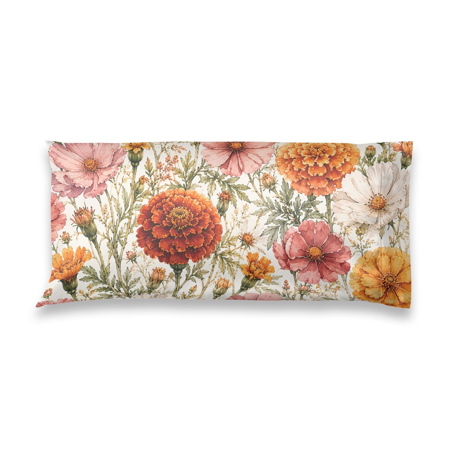 Floral Satin Pillowcase — Vintage Marigold & Daisy Garden Sleep Pillow