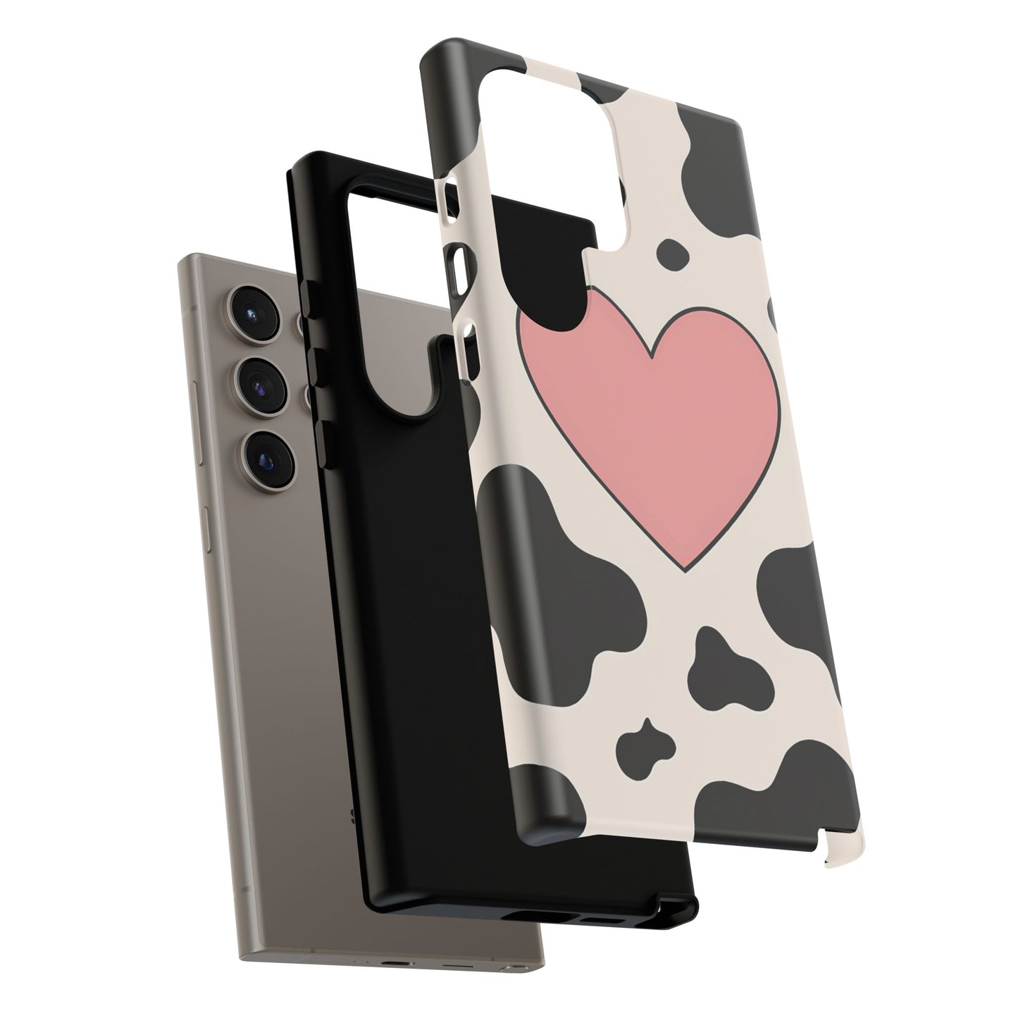 Cow Print Phone Case with Pink Heart – Bold & Cute Protective Cover