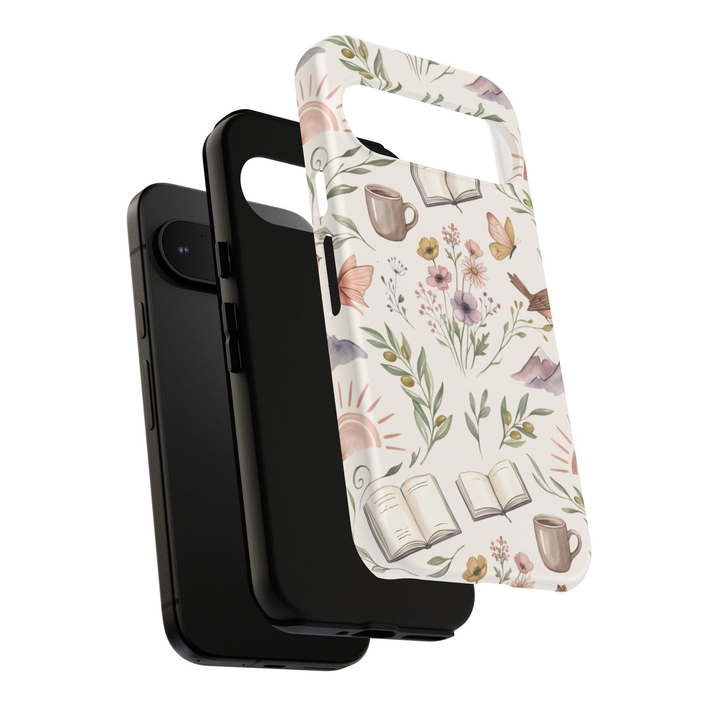 Floral Reading Phone Case — Cozy Books & Coffee Pattern Tough Case