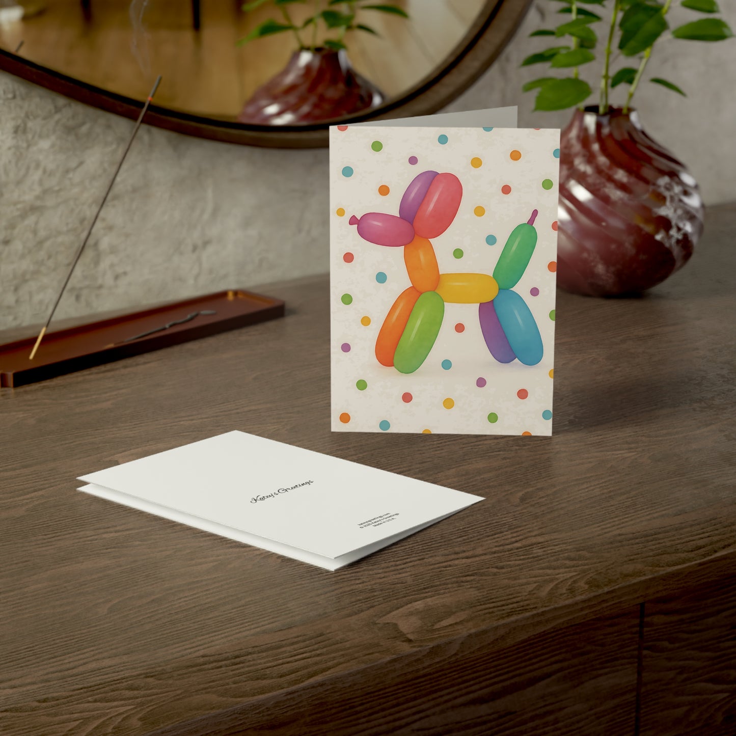 Rainbow Balloon Dog Birthday Card – Fun Polka Dot Greeting with Envelope