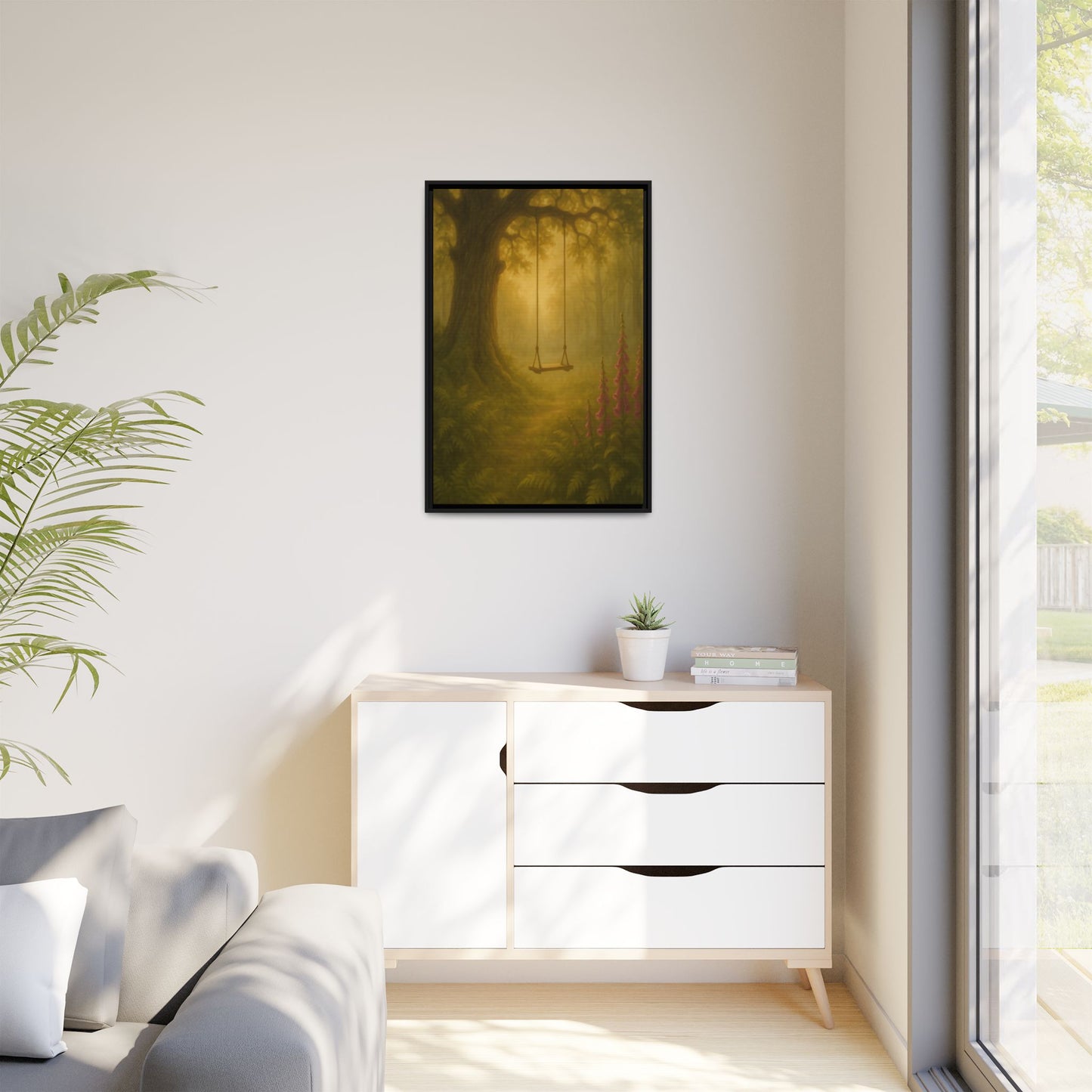 Golden Forest Swing – Framed Matte Canvas Woodland Wall Art
