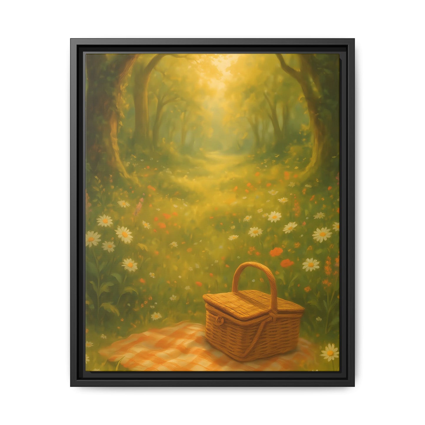 Golden Meadow Picnic Path – Framed Matte Canvas Wall Art