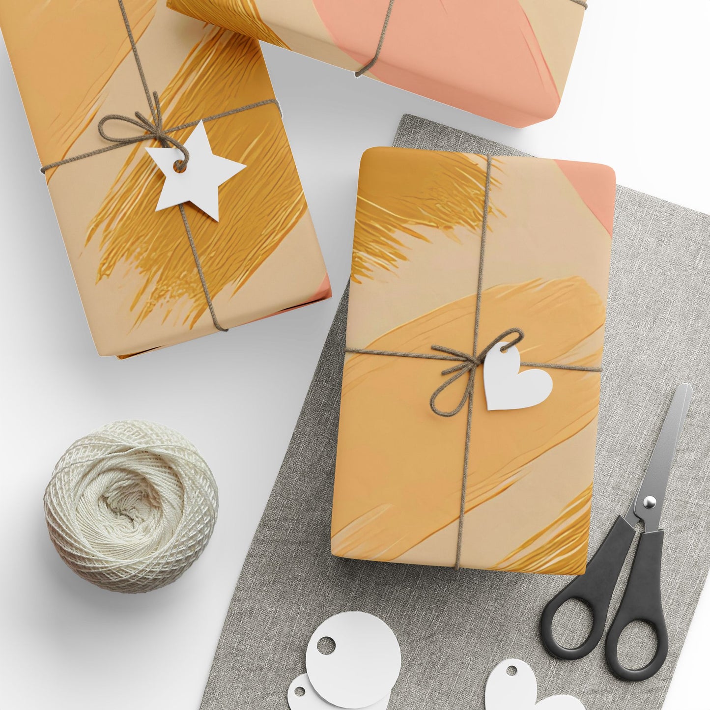 Golden Blush Brushstroke Wrapping Paper – Luxurious Abstract Gift Wrap