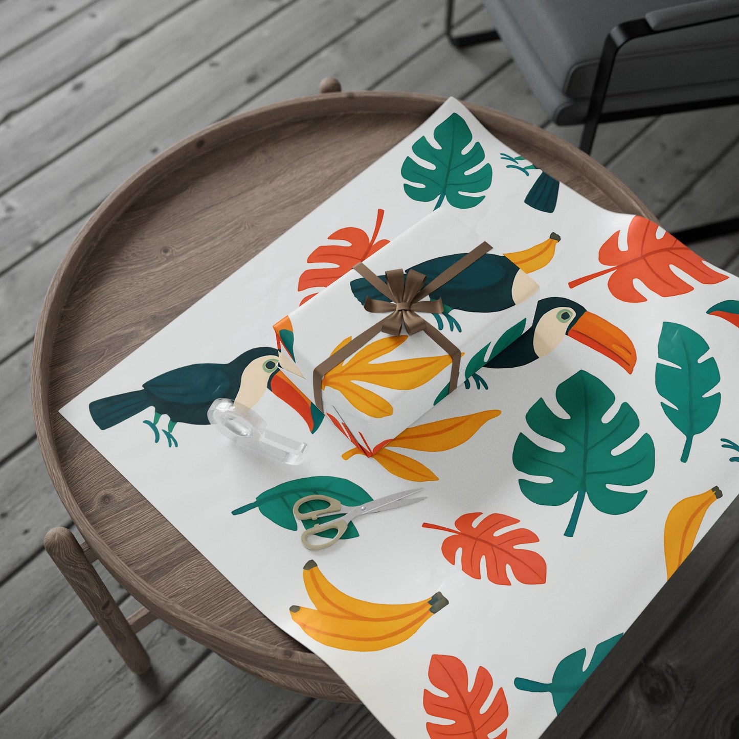 Tropical Toucan and Banana Wrapping Paper – Vibrant Jungle Leaf Gift Wrap