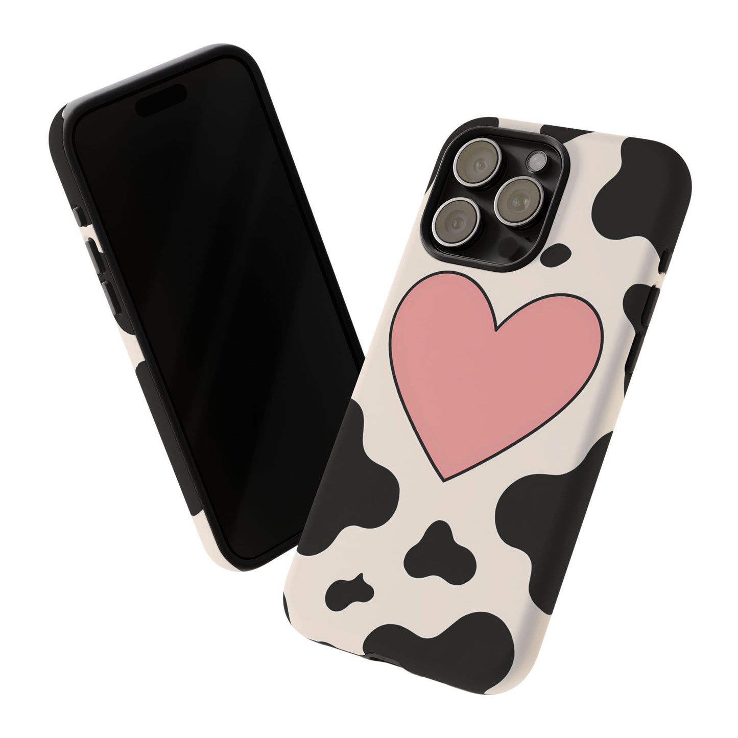 Cow Print Phone Case with Pink Heart – Bold & Cute Protective Cover