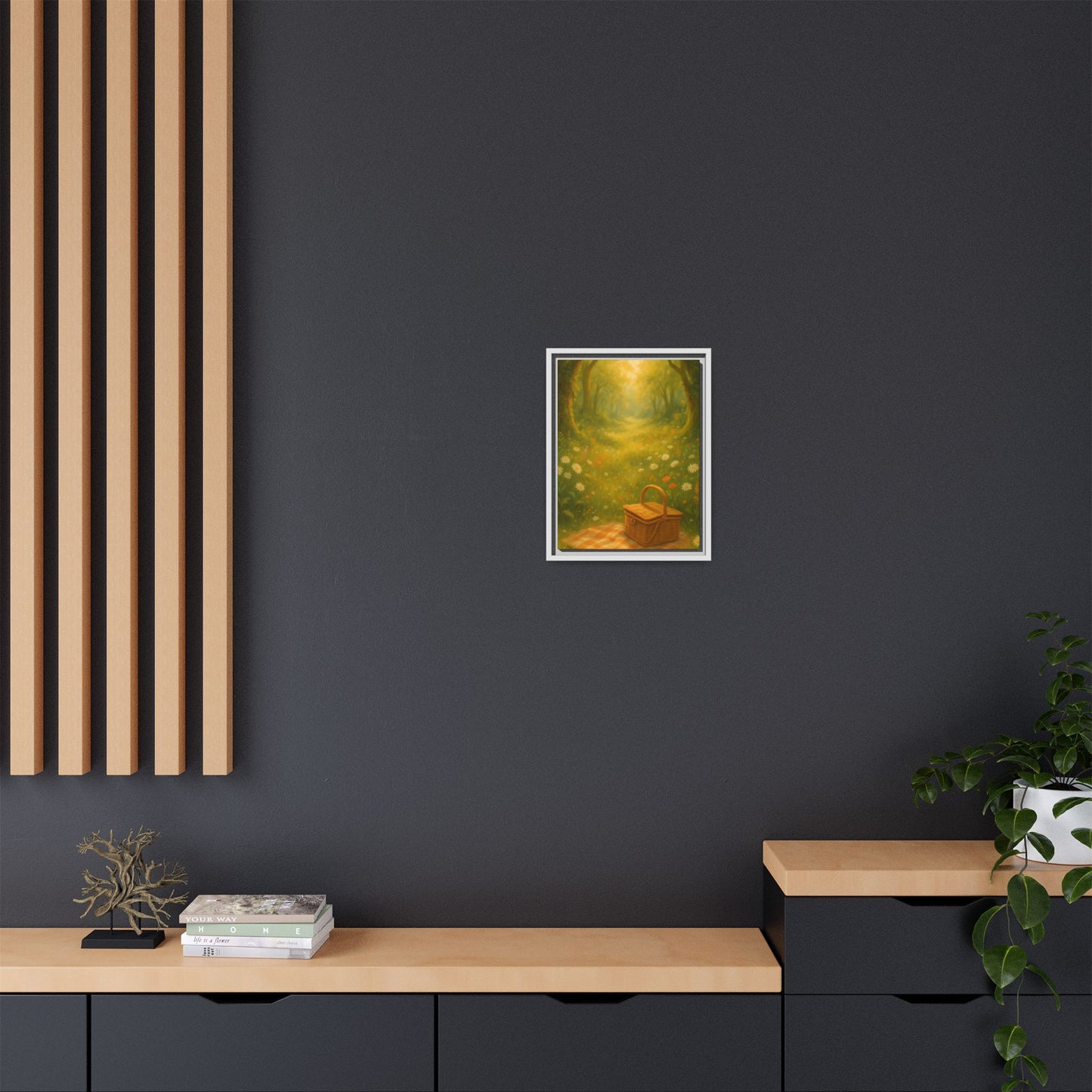 Golden Meadow Picnic Path – Framed Matte Canvas Wall Art