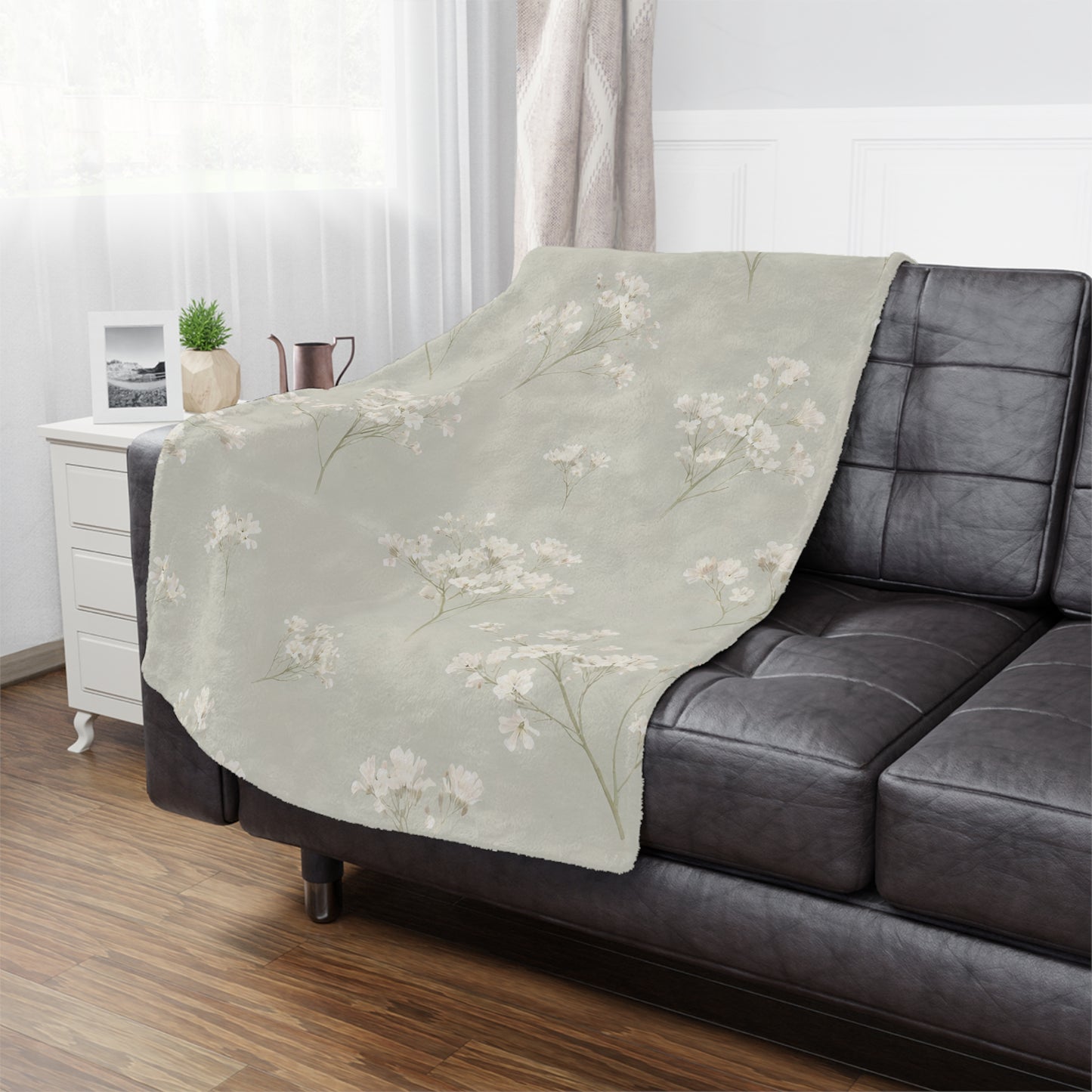 Floral Minky Blanket — Soft Neutral Baby’s Breath Throw for Nursery, Gift, & Cozy Home Decor