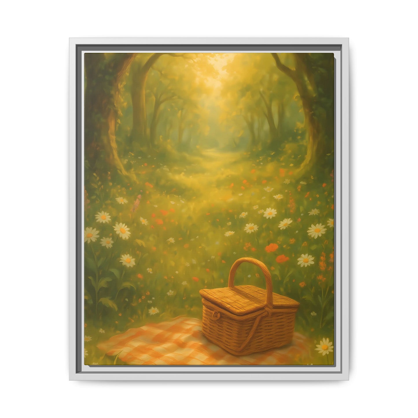 Golden Meadow Picnic Path – Framed Matte Canvas Wall Art