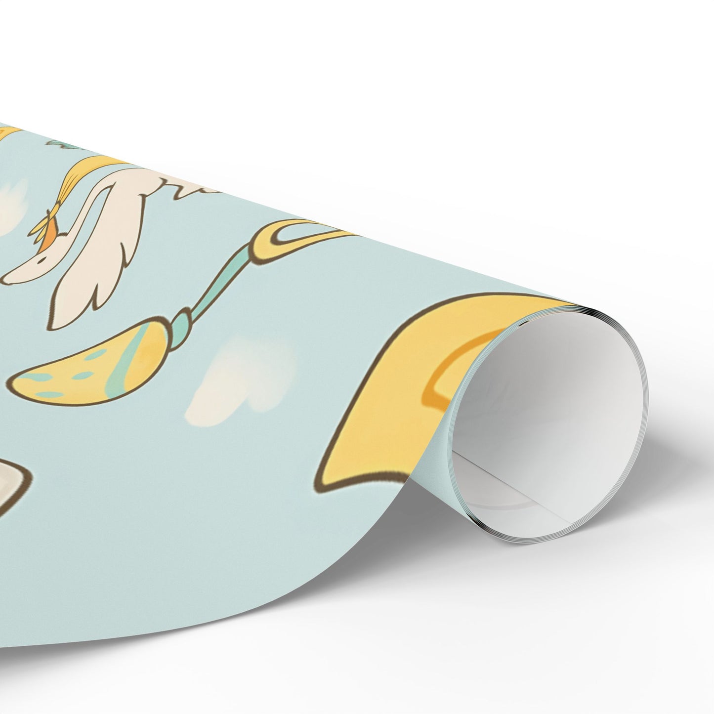 Baby Shower Wrapping Paper – Storks, Ducks & Baby Essentials on Sky Blue