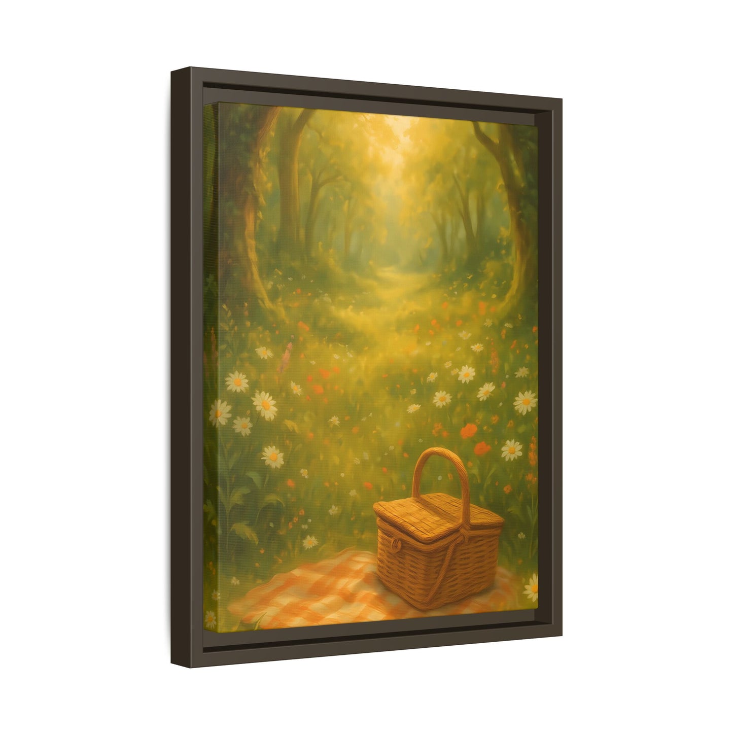 Golden Meadow Picnic Path – Framed Matte Canvas Wall Art
