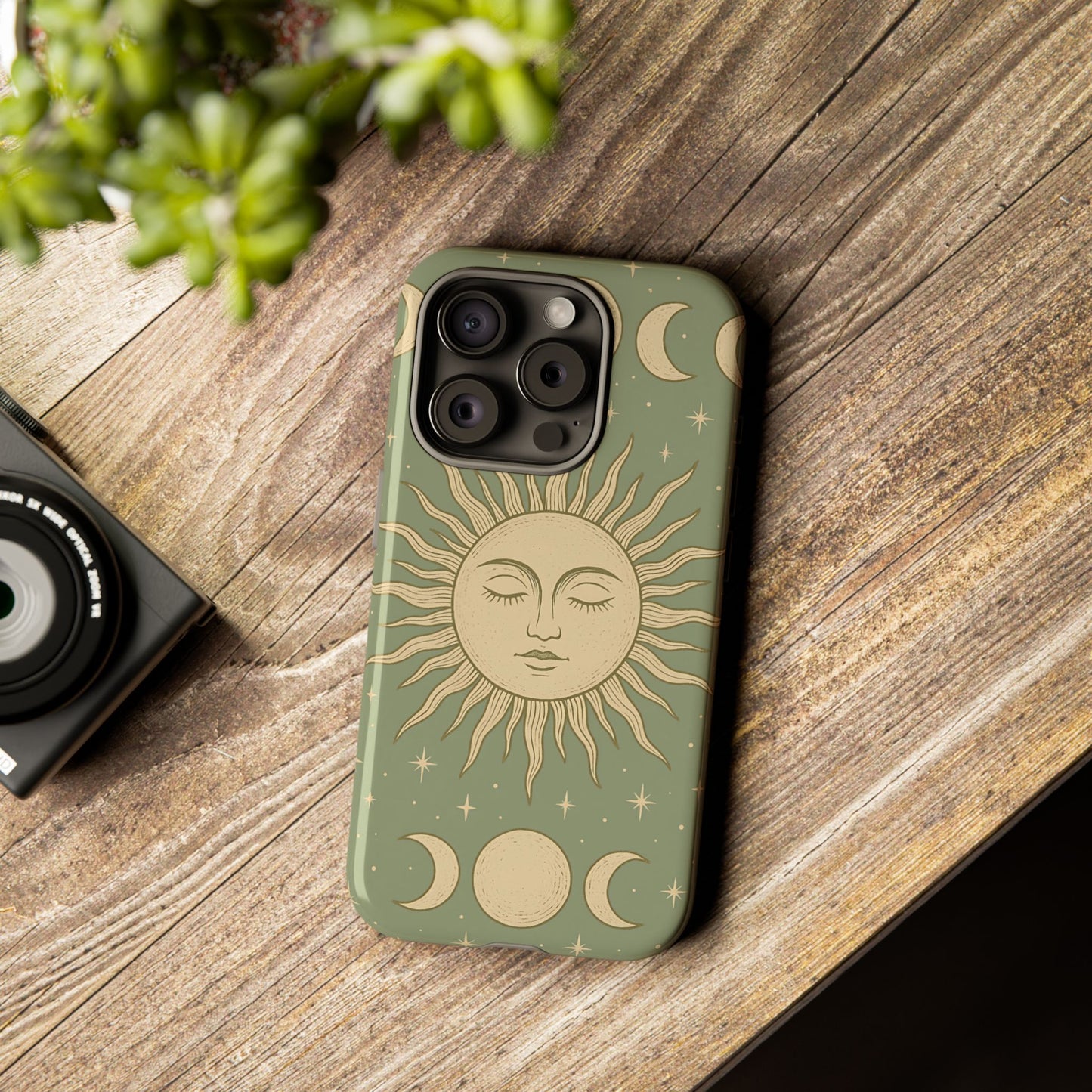 Boho Sun and Moon Phone Case – Protective Aesthetic Case with Wireless Charging Compatibility