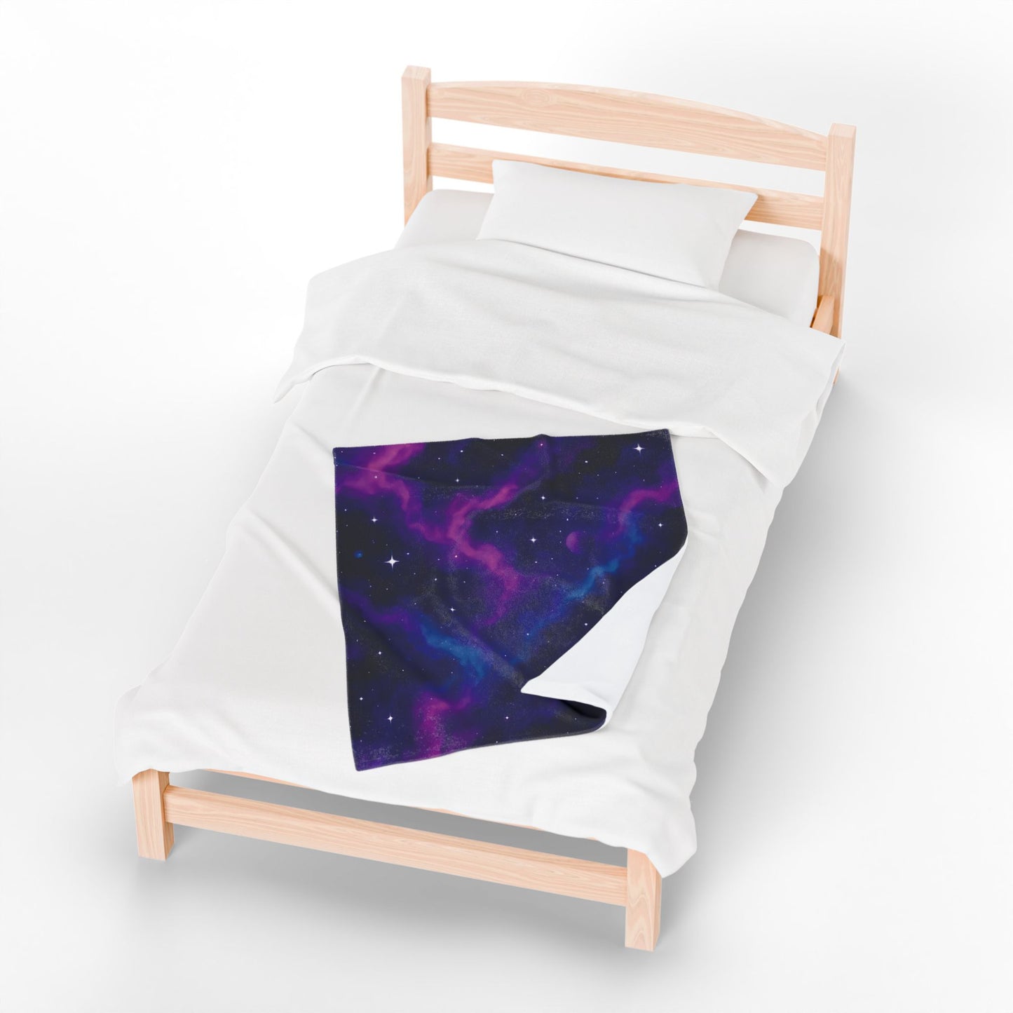 Velveteen Galaxy Plush Blanket – Cosmic Nebula Print in Purple & Blue (Adult Size)