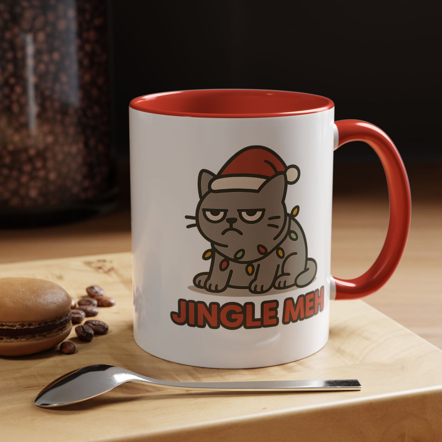Funny “Jingle Meh” Christmas Cat Mug – Grumpy Holiday Coffee Cup, 11oz & 15oz Ceramic