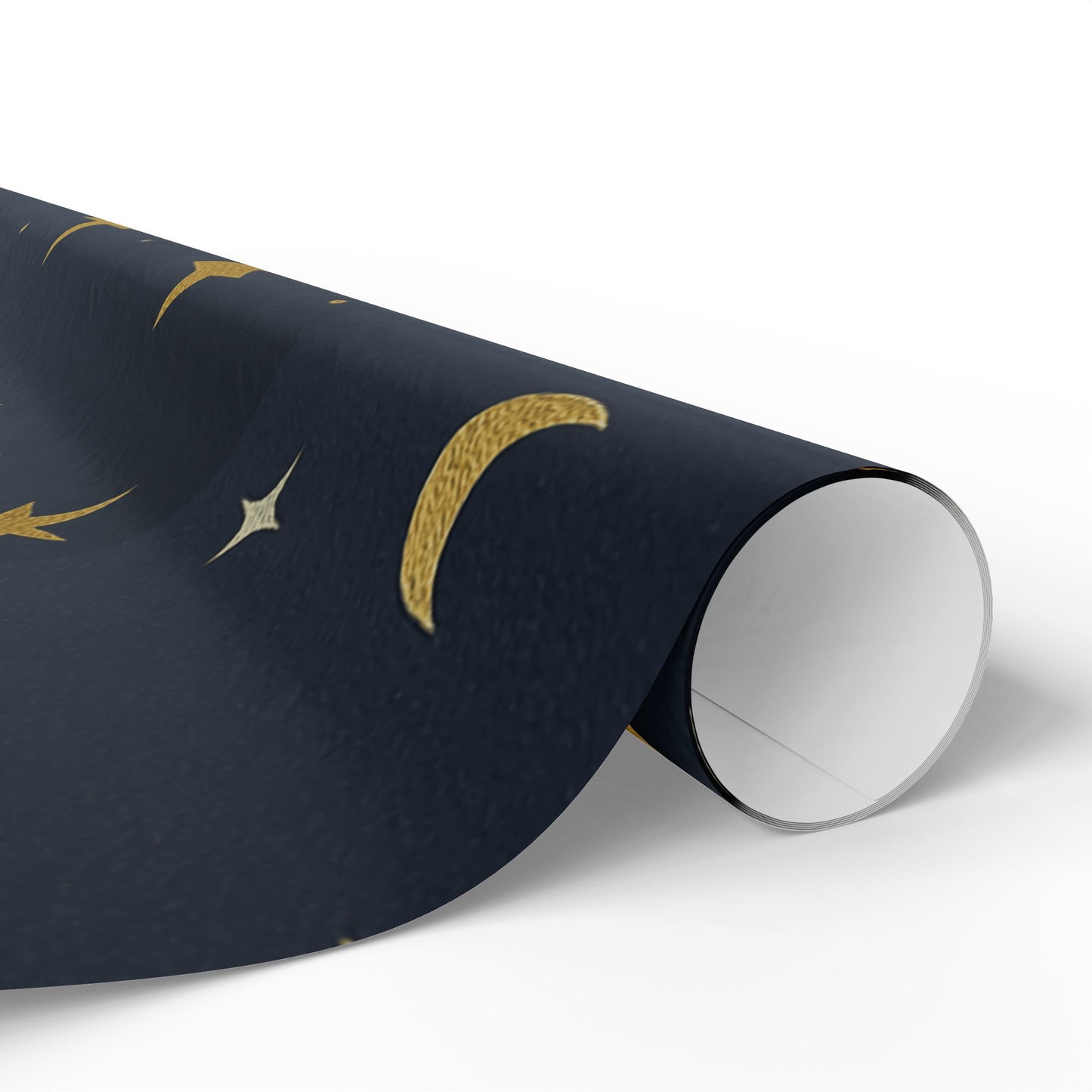 Celestial Night Sky Wrapping Paper – Moons, Stars & Planets on Midnight Blue