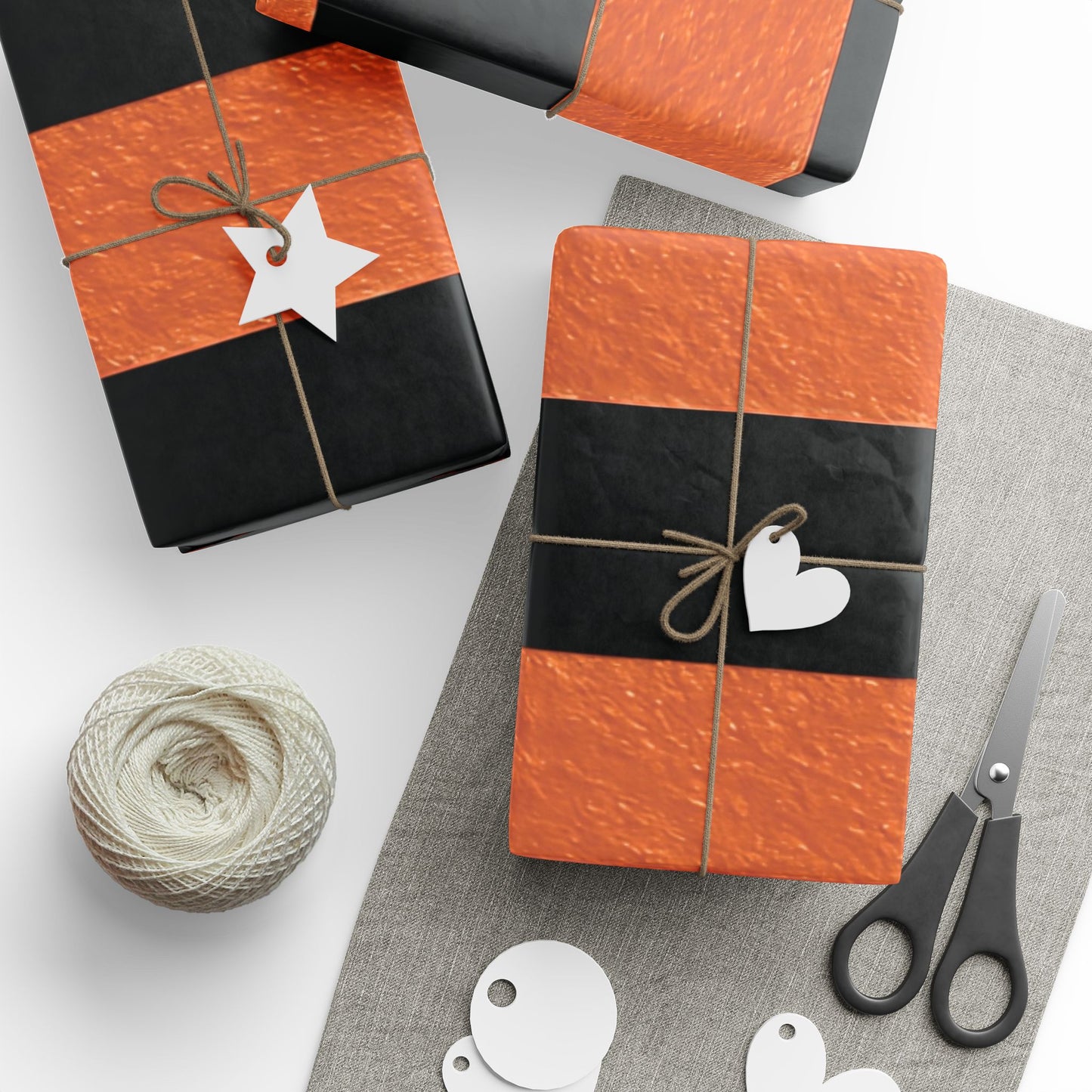 Black and Orange Striped Luxury Wrapping Paper – Glossy or Matte Finish, Durable 90gsm