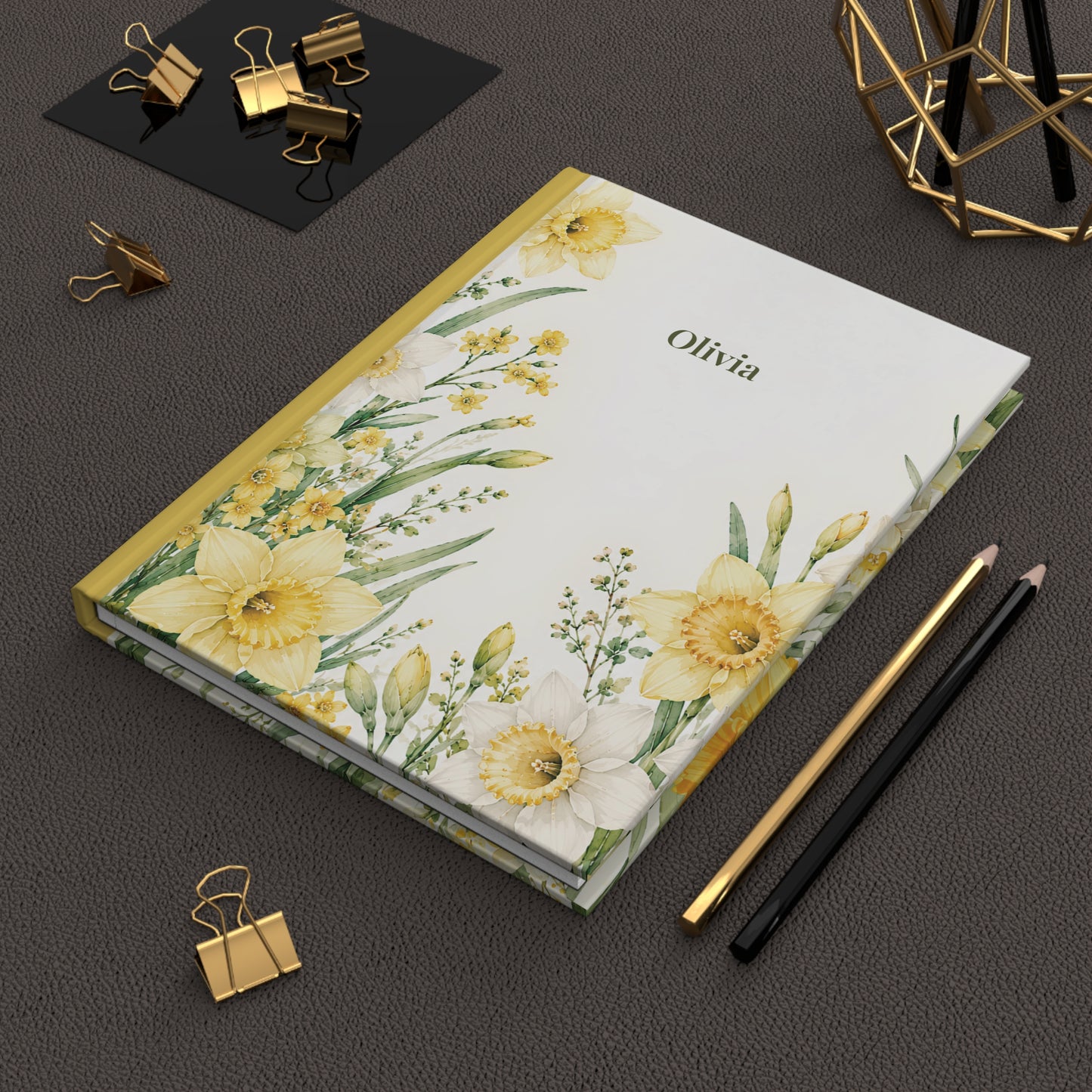 Daffodil Floral Hardcover Journal — Personalized Name Notebook