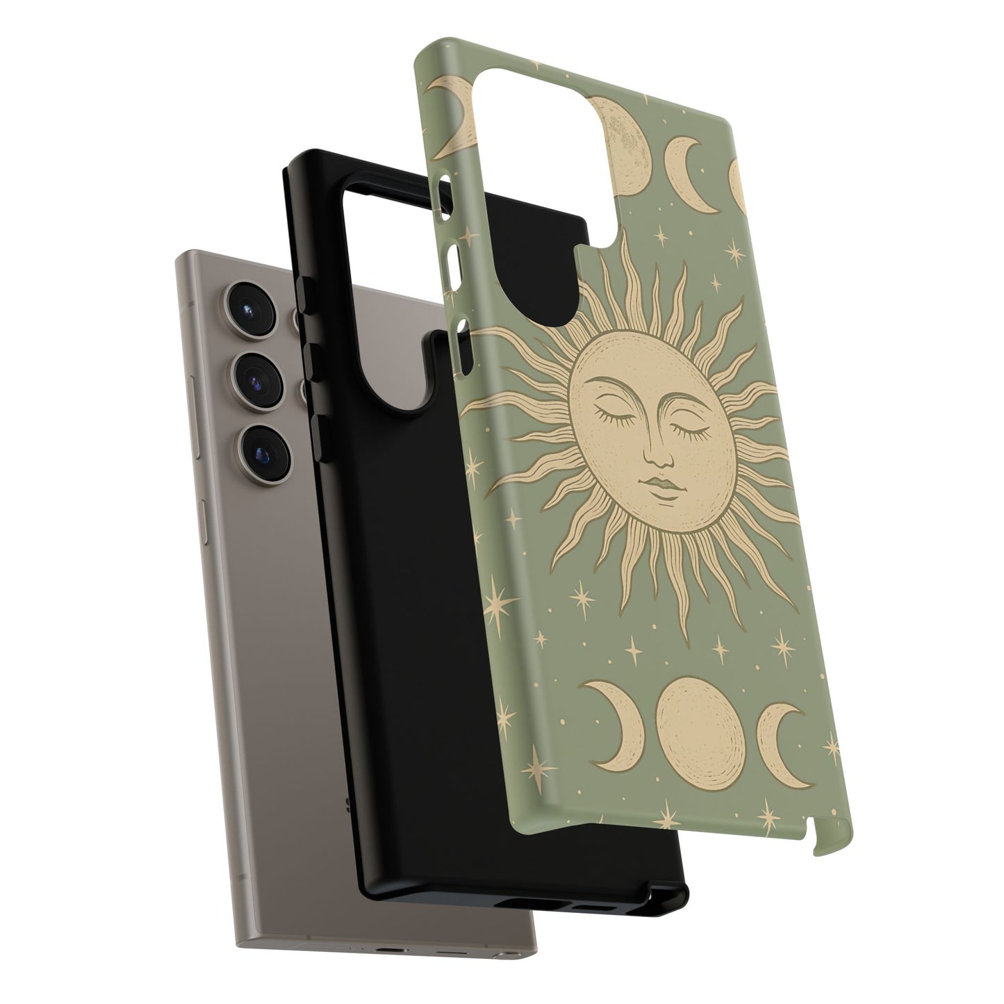 Boho Sun and Moon Phone Case – Protective Aesthetic Case with Wireless Charging Compatibility