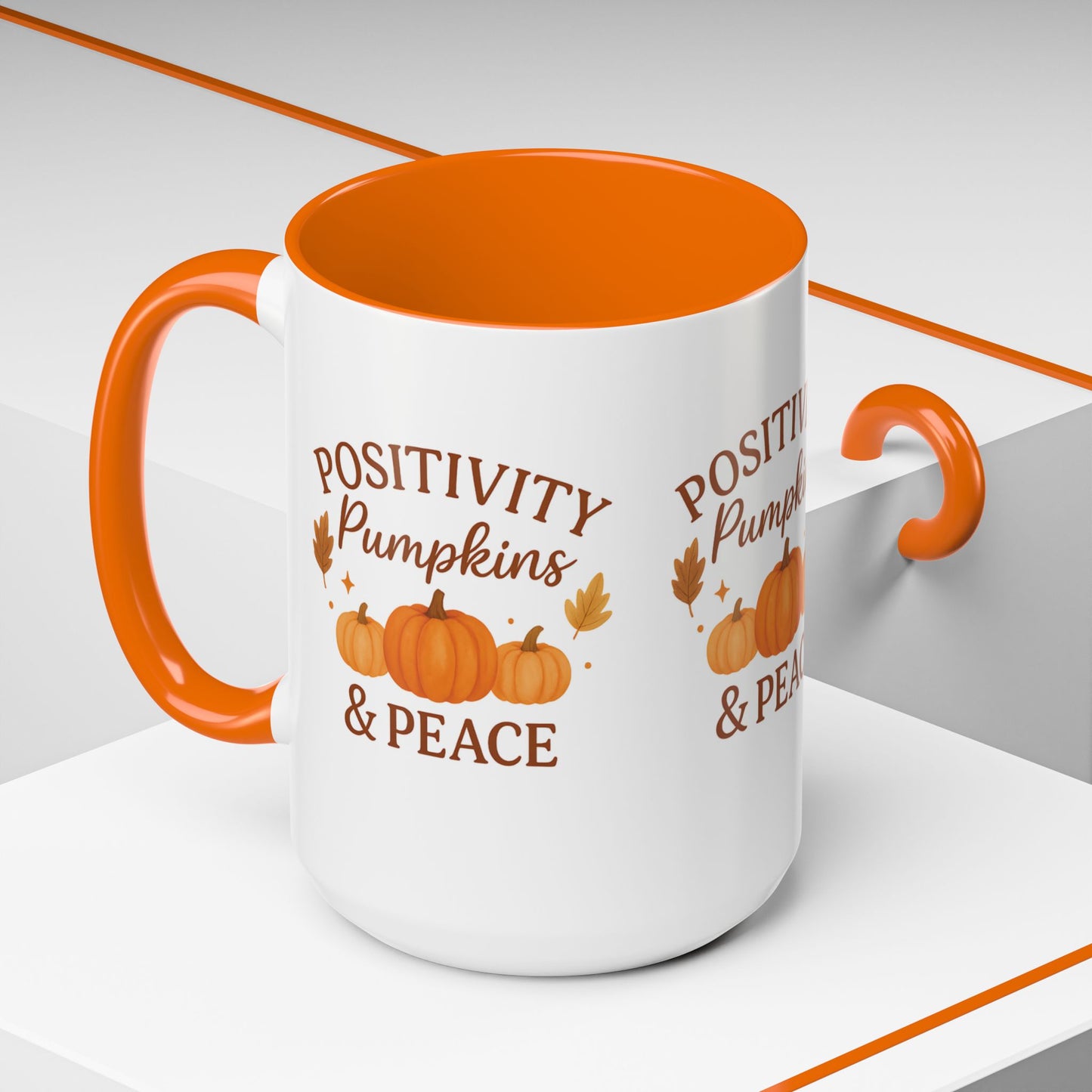 Positivity, Pumpkins & Peace Fall Mug – Autumn Coffee Cup in 11oz or 15oz | Microwave & Dishwasher Safe