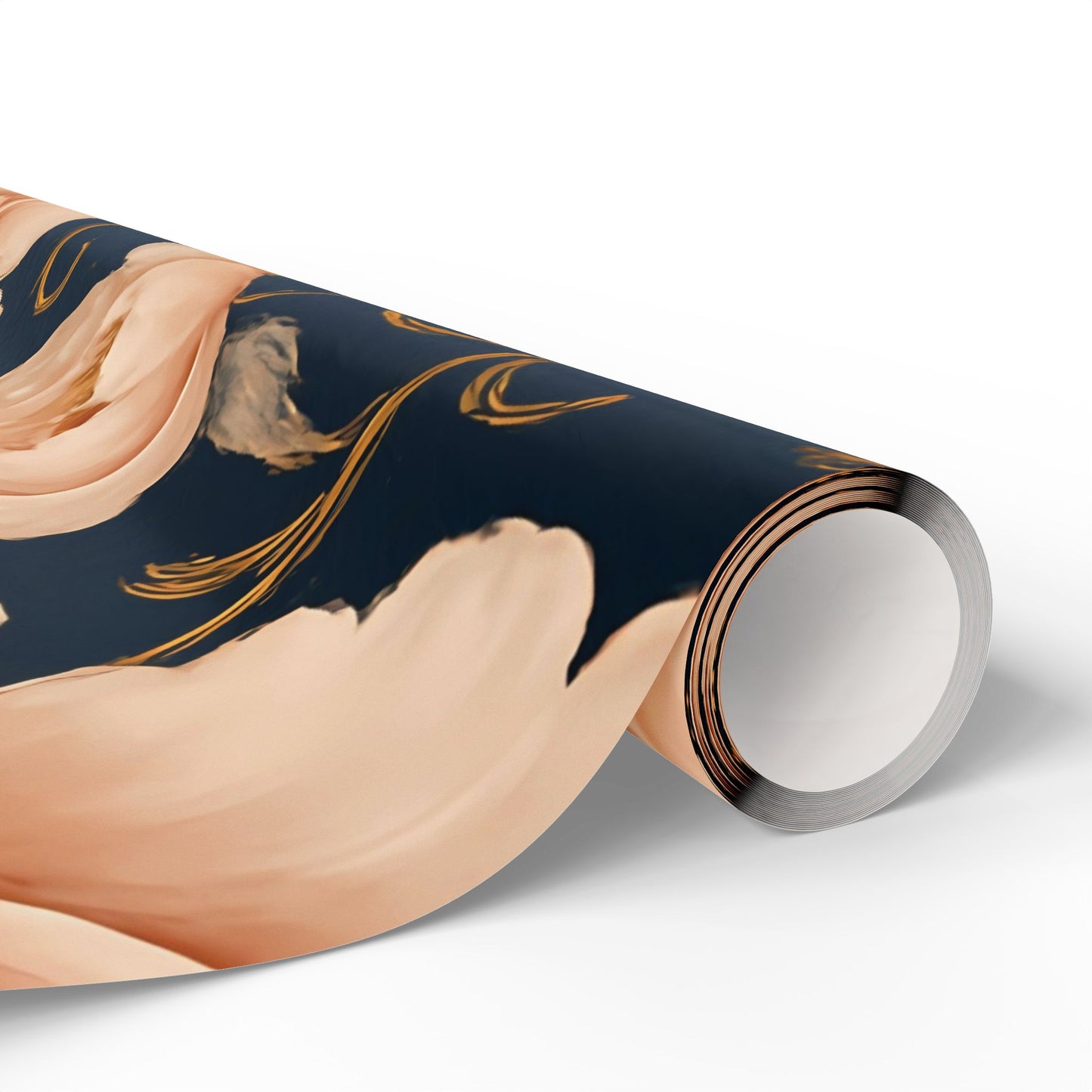 Blush Peony & Gold Scroll Wrapping Paper – Elegant Floral Gift Wrap in Glossy or Matte Finish