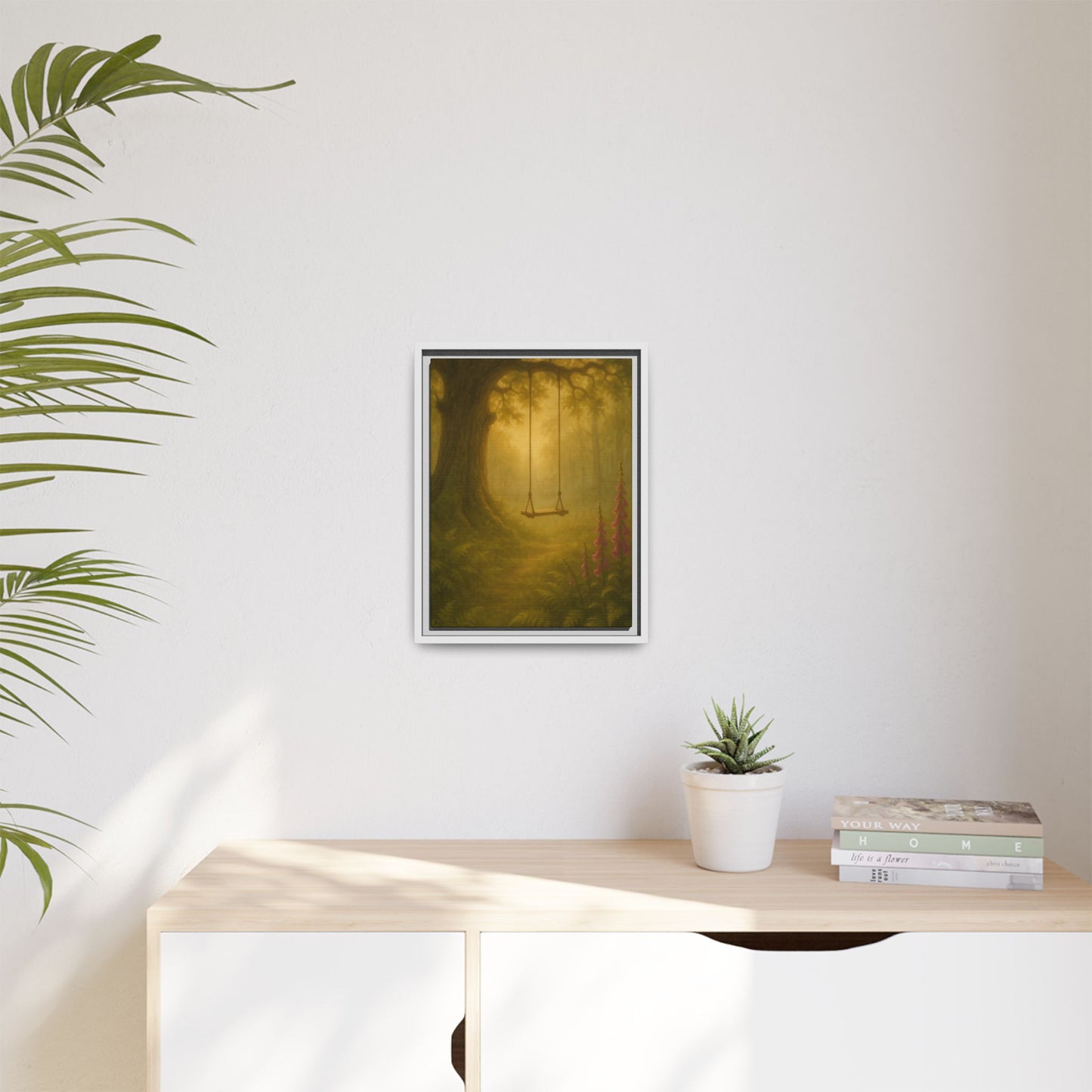 Golden Forest Swing – Framed Matte Canvas Woodland Wall Art