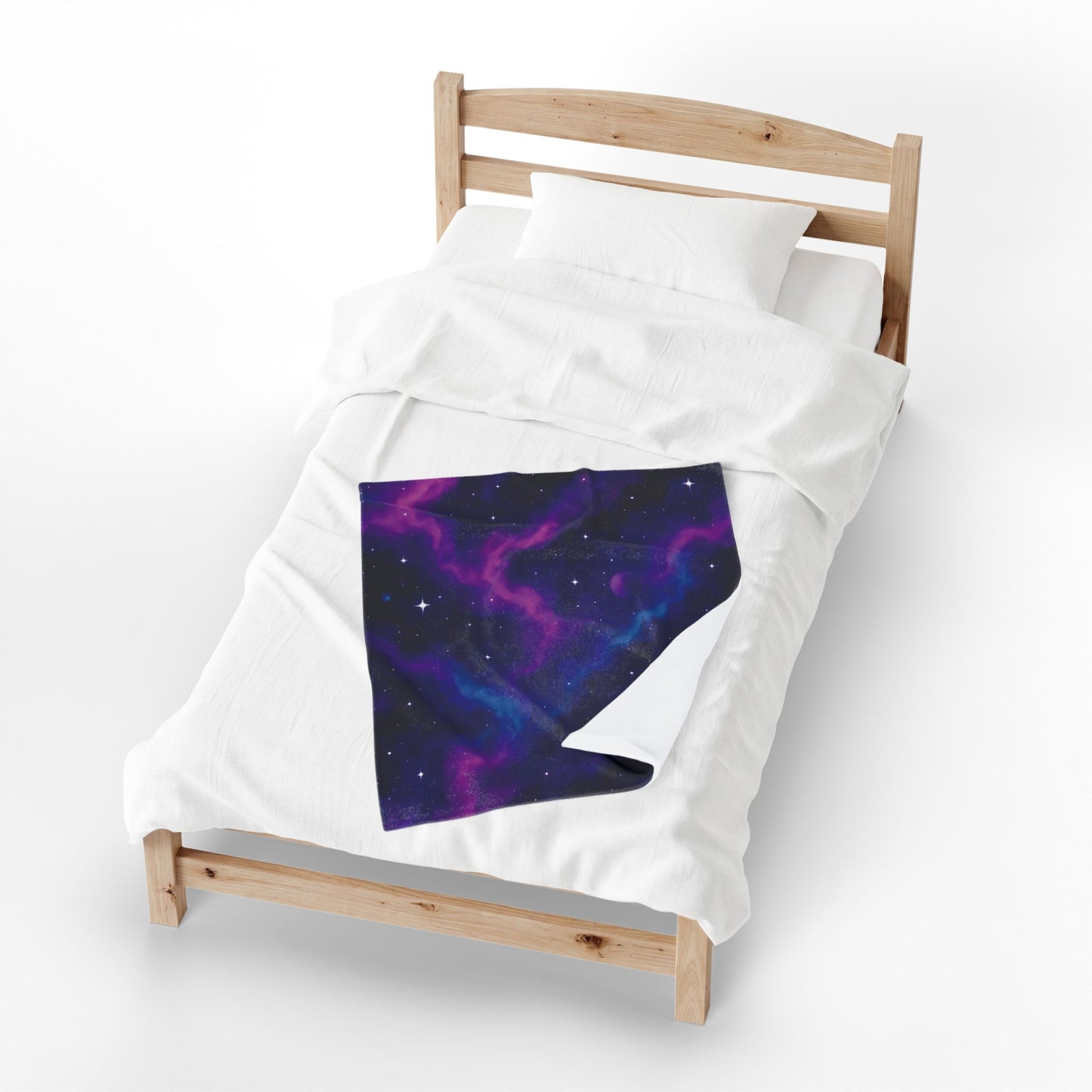 Velveteen Galaxy Plush Blanket – Cosmic Nebula Print in Purple & Blue (Adult Size)