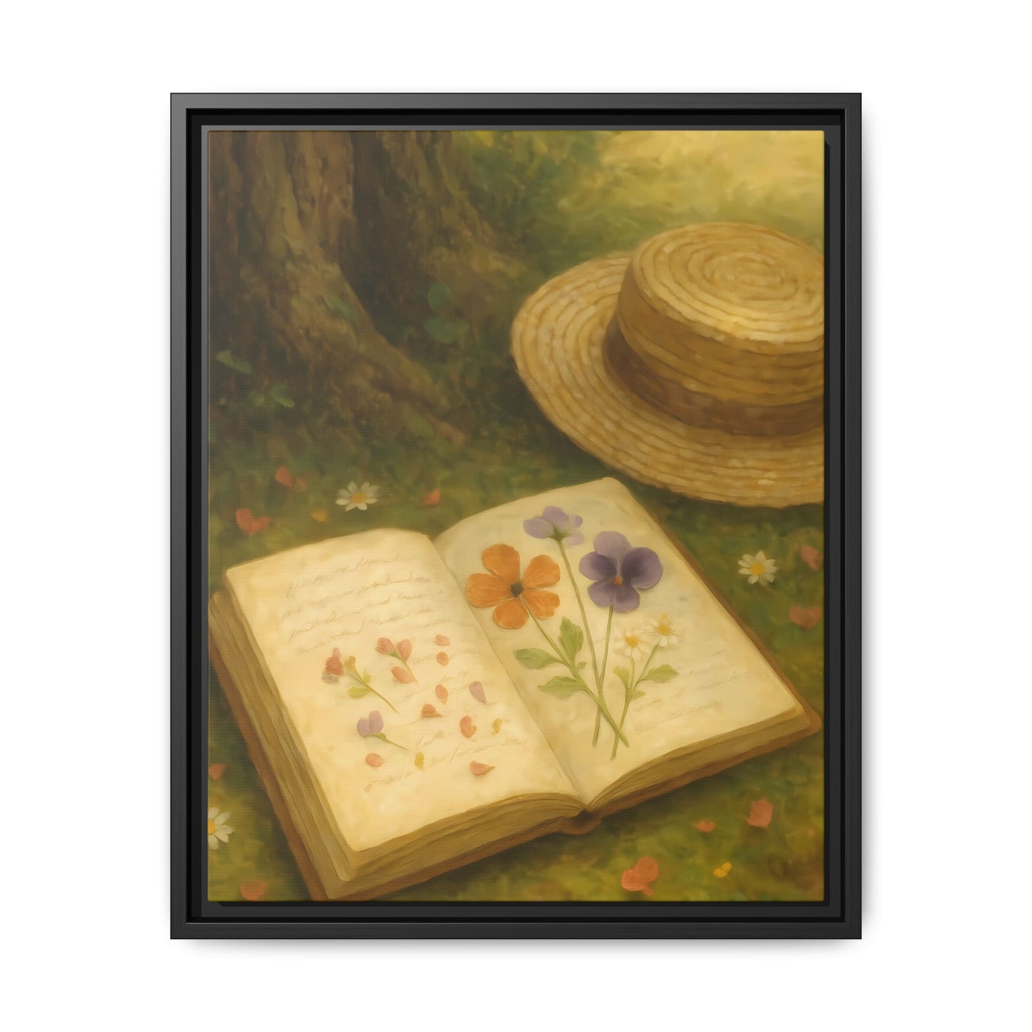 Pressed Flowers in the Shade – Framed Matte Canvas Nature Scene