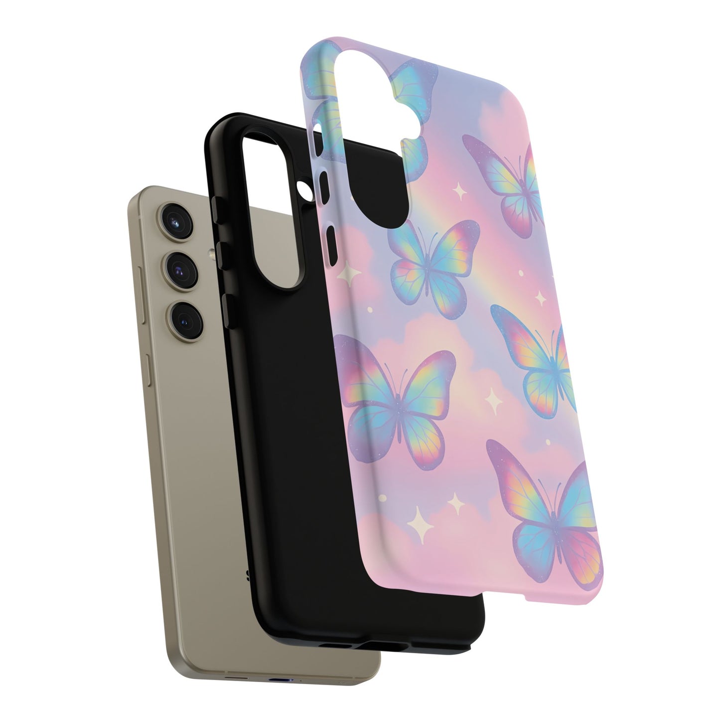 Rainbow Pastel Butterfly Phone Case – Dreamy Clouds & Iridescent Glow